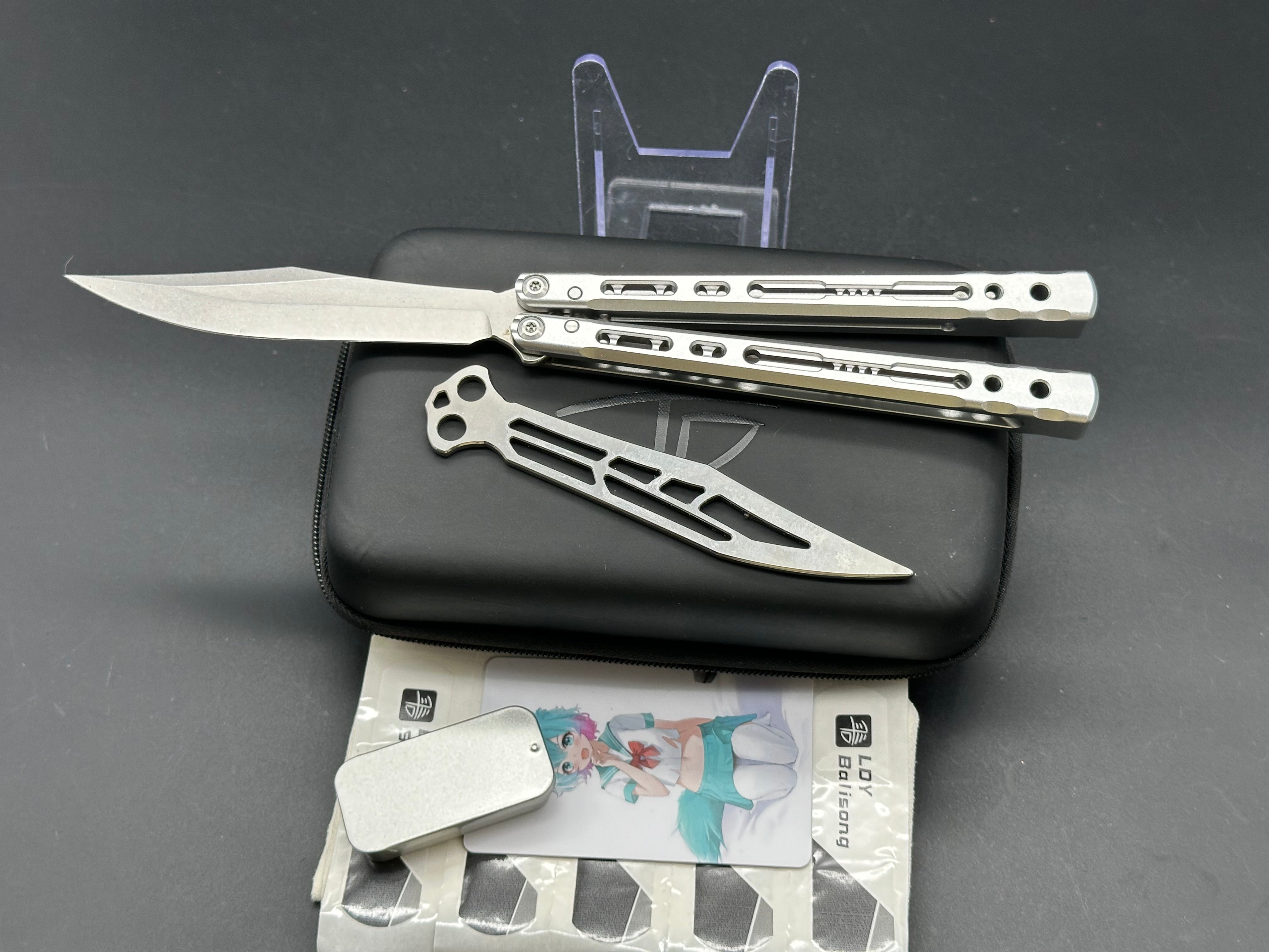 LDY Balisong - Sirius V3 Balisong/Silver 7071 Aluminum Channeled Handles/Bowie/440c