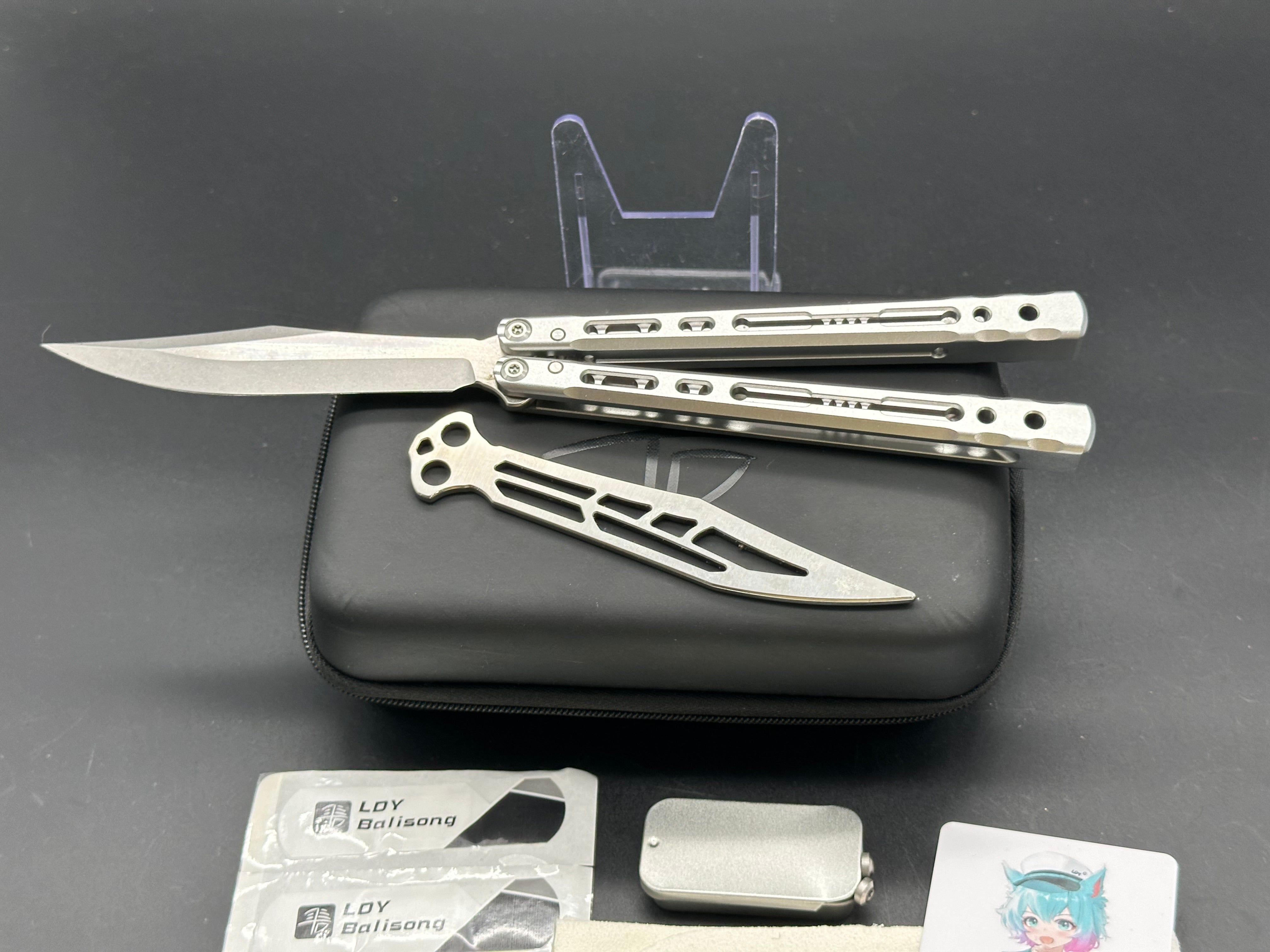 LDY Balisong - Sirius V3 Balisong/Silver 7071 Aluminum Channeled Handles/Bowie/440c