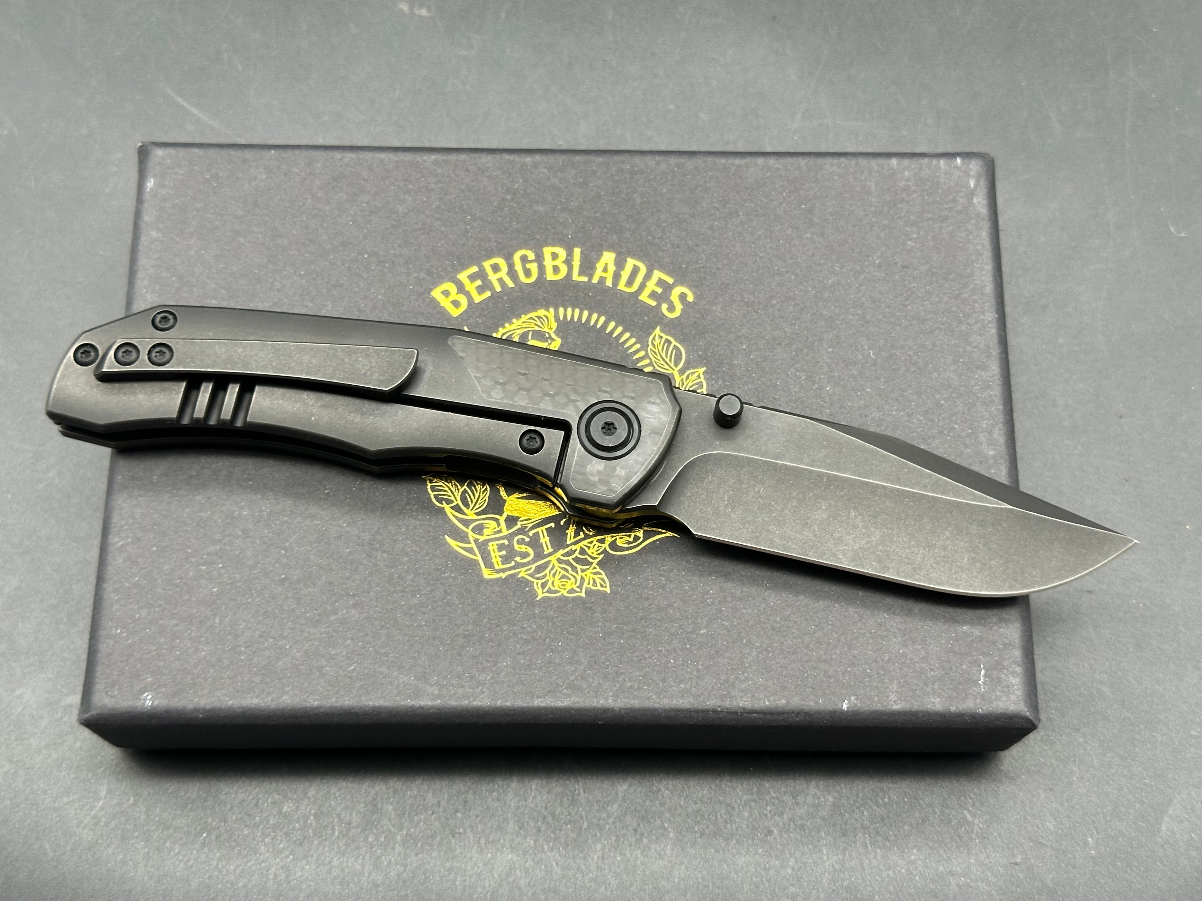Berg Blades Iron Pup, Tumbled Black DLC CPM-20CV Blade, Tumbled Black Titanium DLC Handles