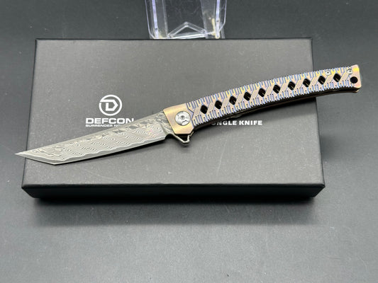 DEFCON JK SERIES FOLDING KNIFE DAMASCUS/BRONZE TITANIUM HANDLE