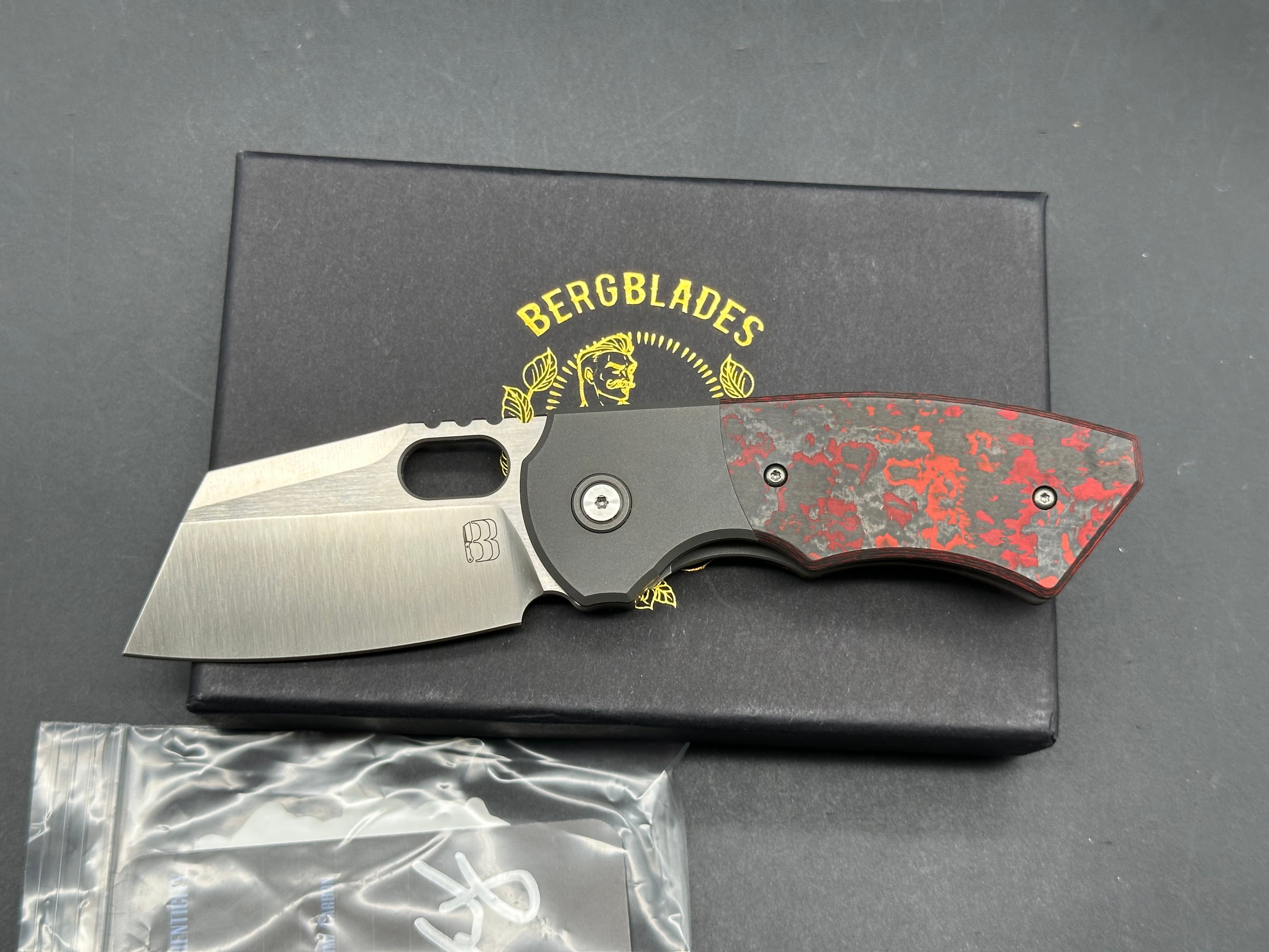 Berg Blades Slim #17/40, Belt Satin CPM-20CV Blade, Dark Blasted Handles with Mars Valley Fat Carbon
