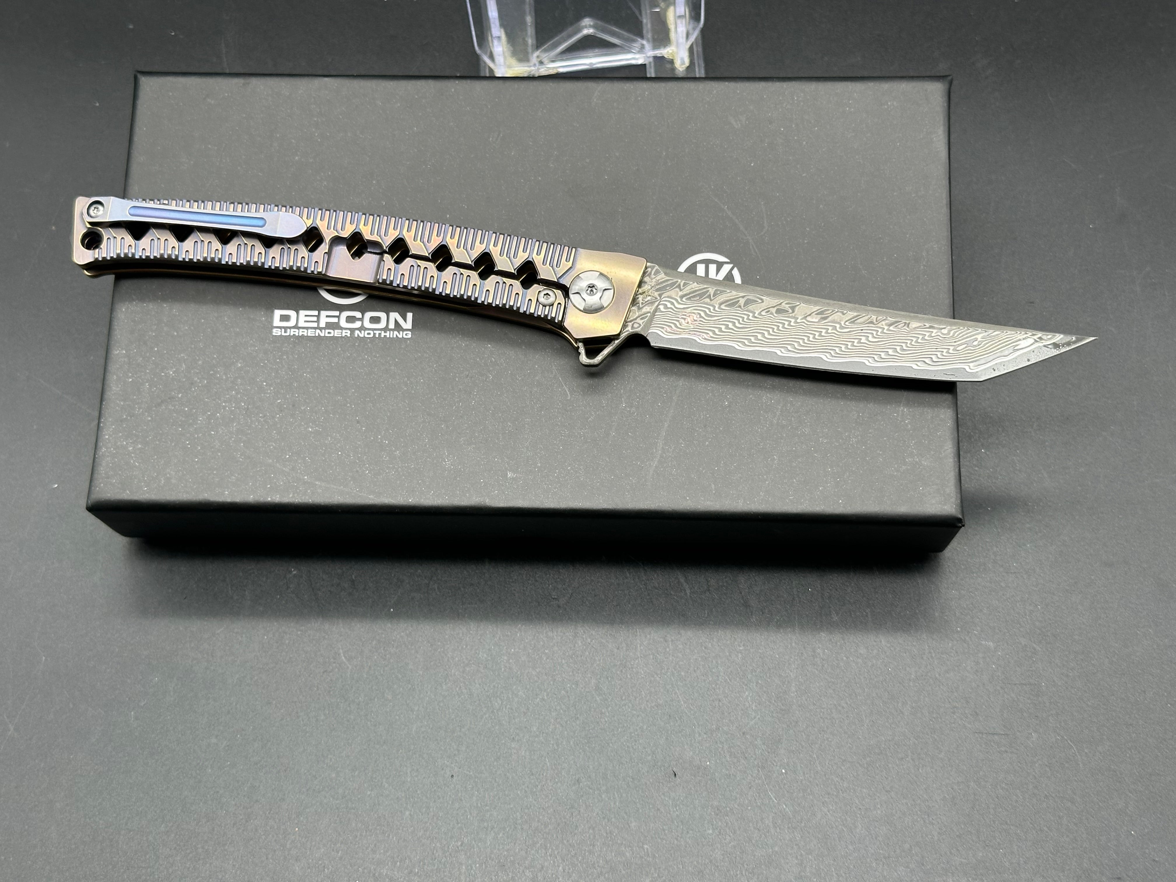 DEFCON JK SERIES FOLDING KNIFE DAMASCUS/BRONZE TITANIUM HANDLE