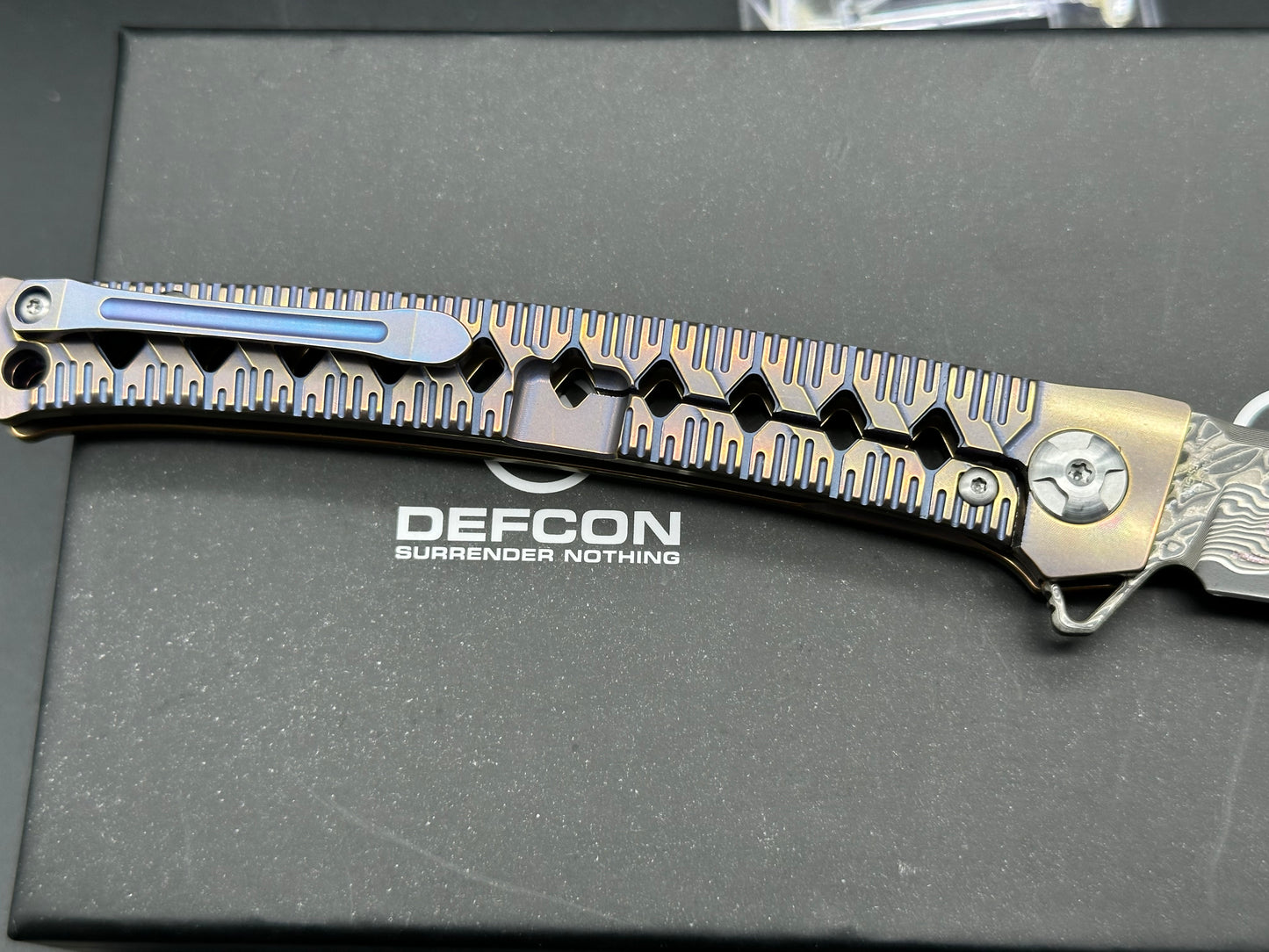 DEFCON JK SERIES FOLDING KNIFE DAMASCUS/BRONZE TITANIUM HANDLE