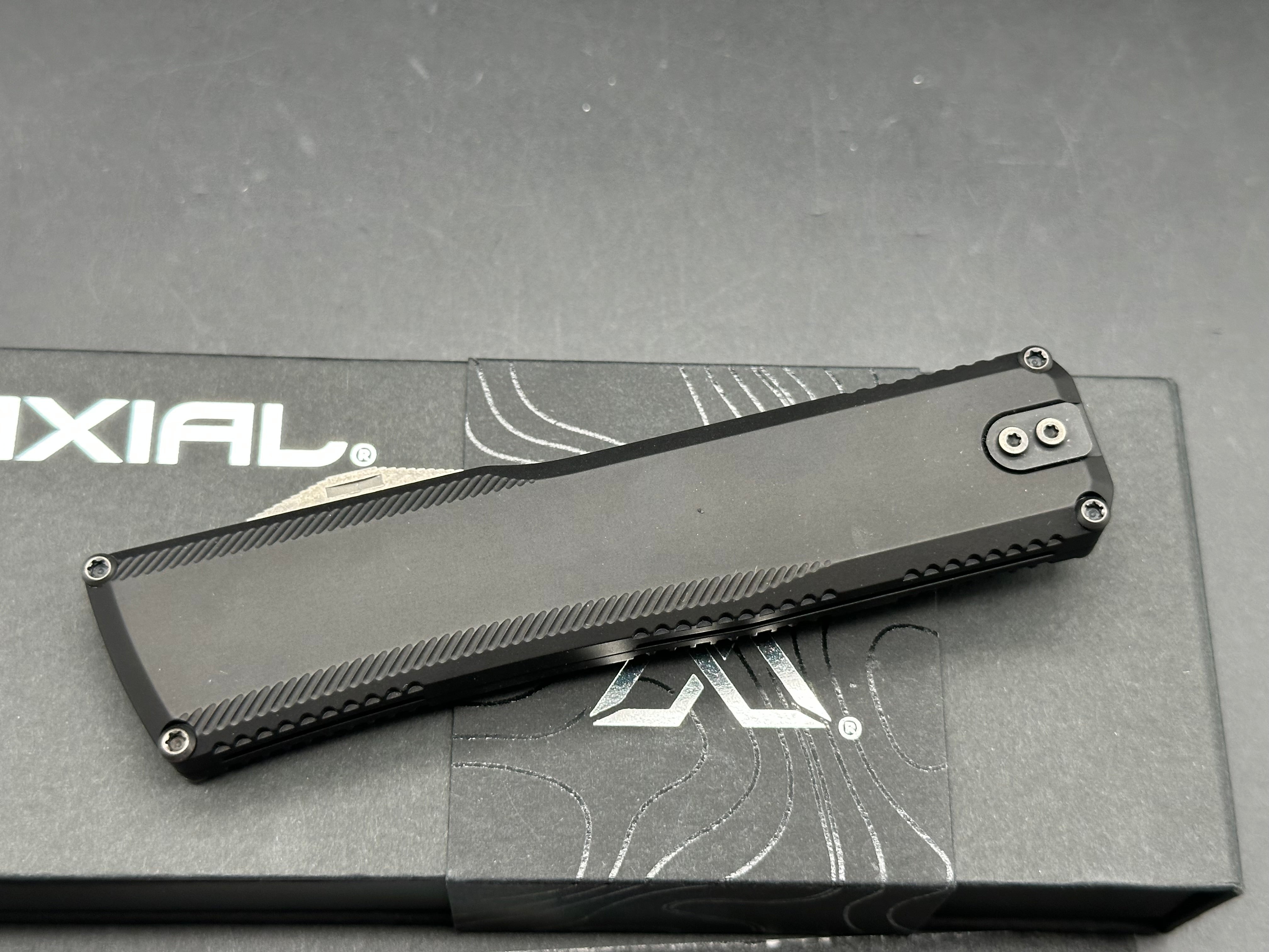 Axial Shift OTF Double Edge, Stonewashed S35VN Blade, Plain Black Anodized Aluminum Handles