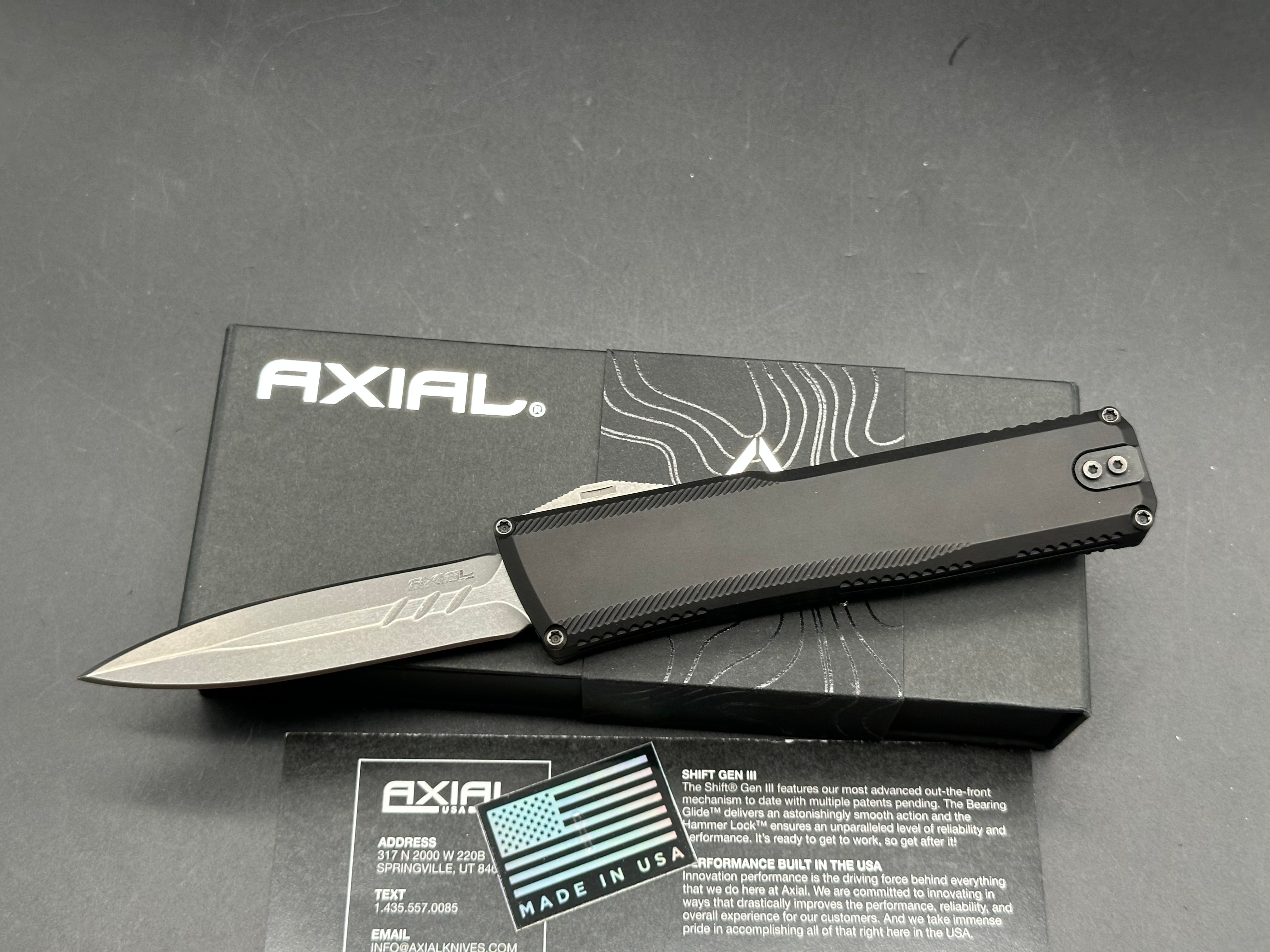 Axial Shift OTF Double Edge, Stonewashed S35VN Blade, Plain Black Anodized Aluminum Handles