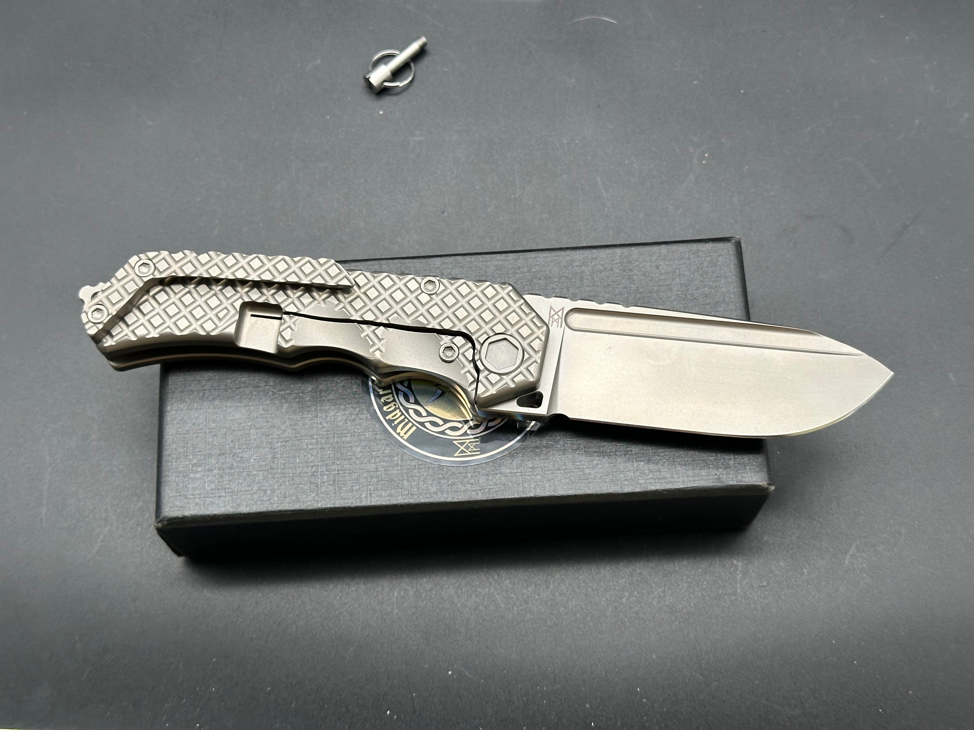 Midgards Messer - Hermod XL/Grey Diamond Milled Ti Frame/Clip Point/Stonewash CPM-D2