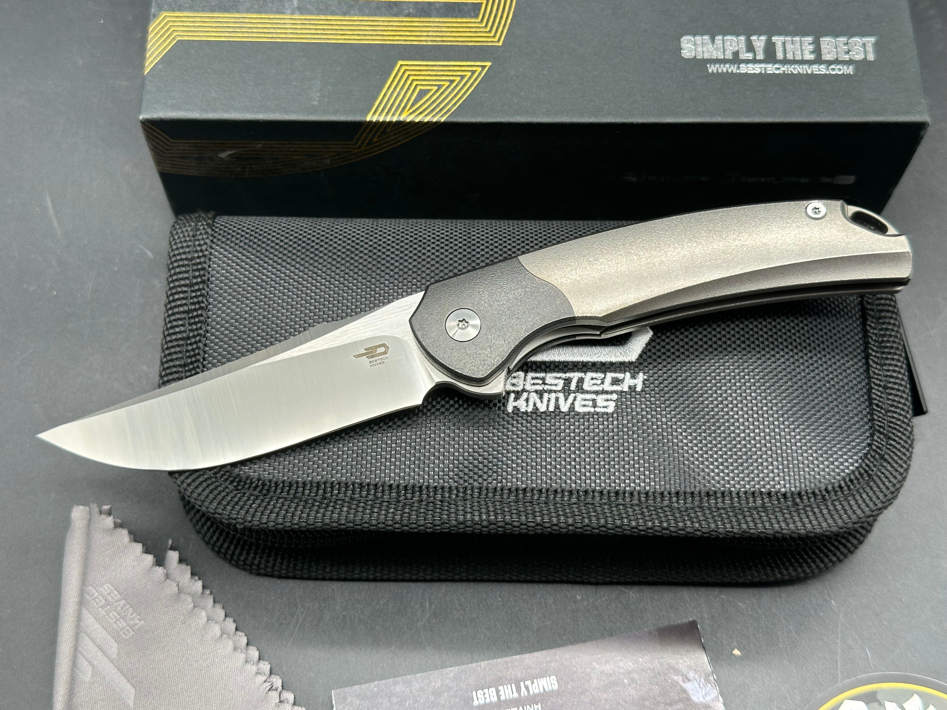 Bestech Knives Supernova Liner Lock Knife Gray Titanium (3.07" Satin) Zirconium bolster