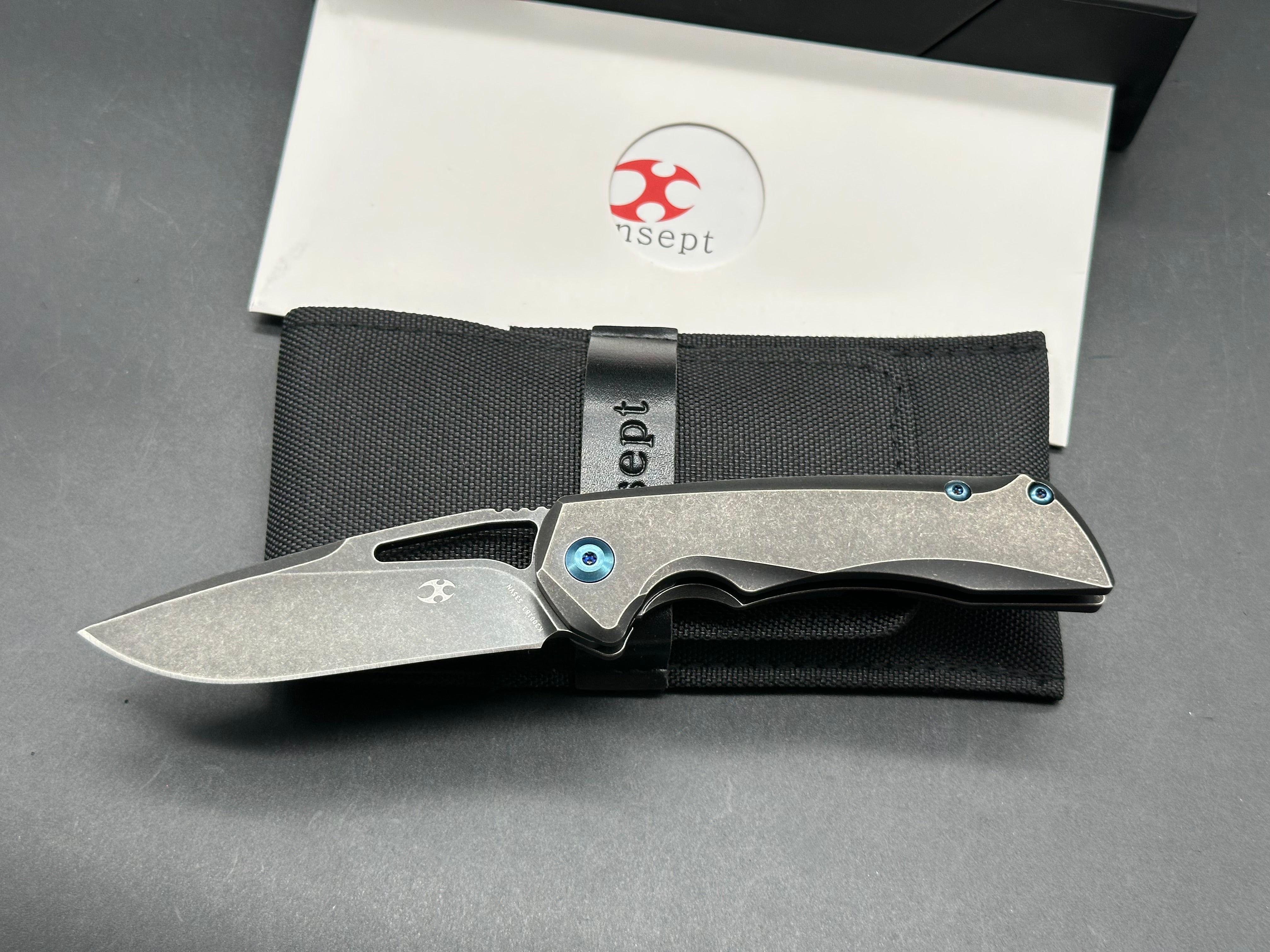 Kansept Mini Kryo Non-Flipper, Blackwashed S35VN Blade, Blackwashed Titanium Handles and Pocket Clip