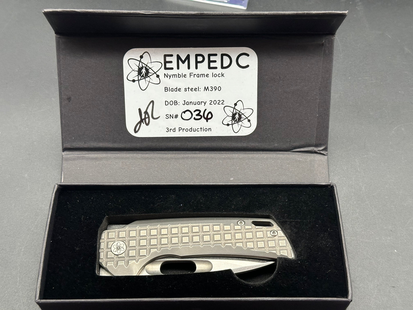 Empedc Nymble M390 3rd run frag titanium stonewash