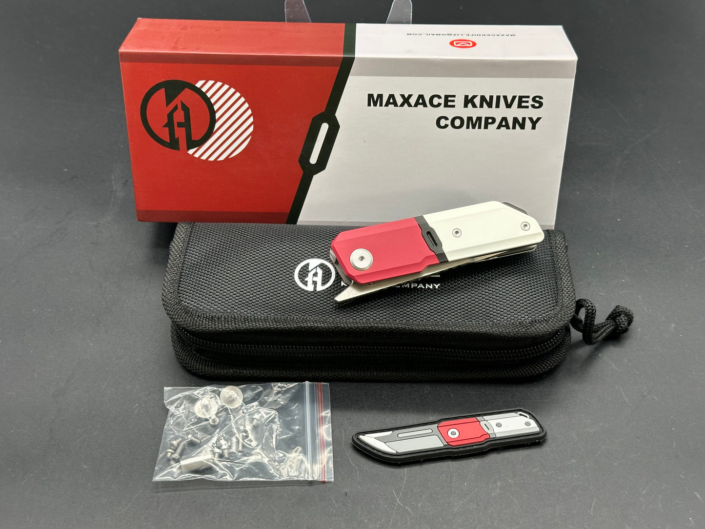 Maxace Capsule Liner Lock Knife Red/White Titanium (2.6" M390 Satin)