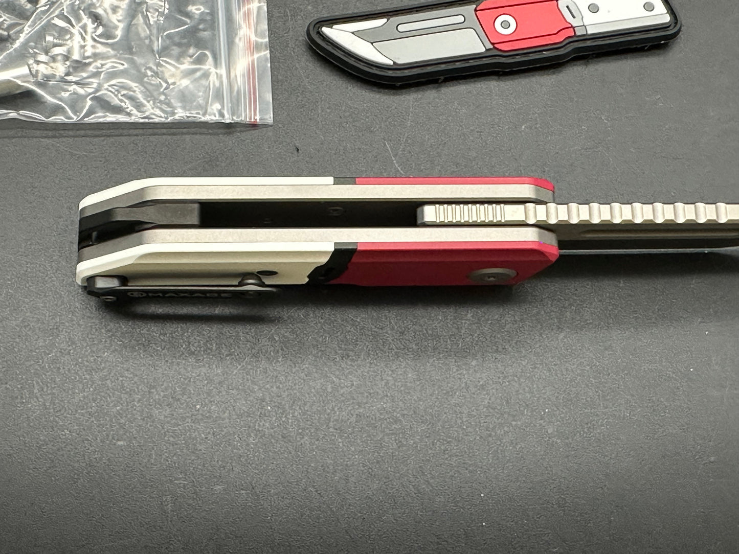 Maxace Capsule Liner Lock Knife Red/White Titanium (2.6" M390 Satin)