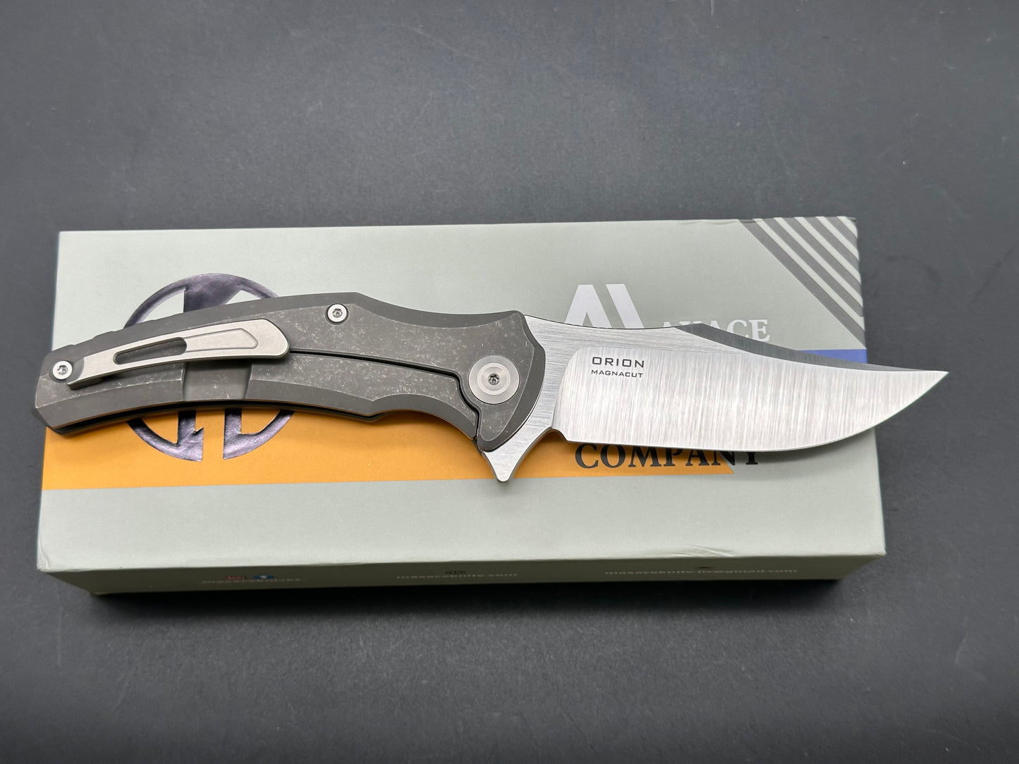 Maxace Orion MagnaCut Frame Lock Knife Stonewash Titanium (3.7" Satin)