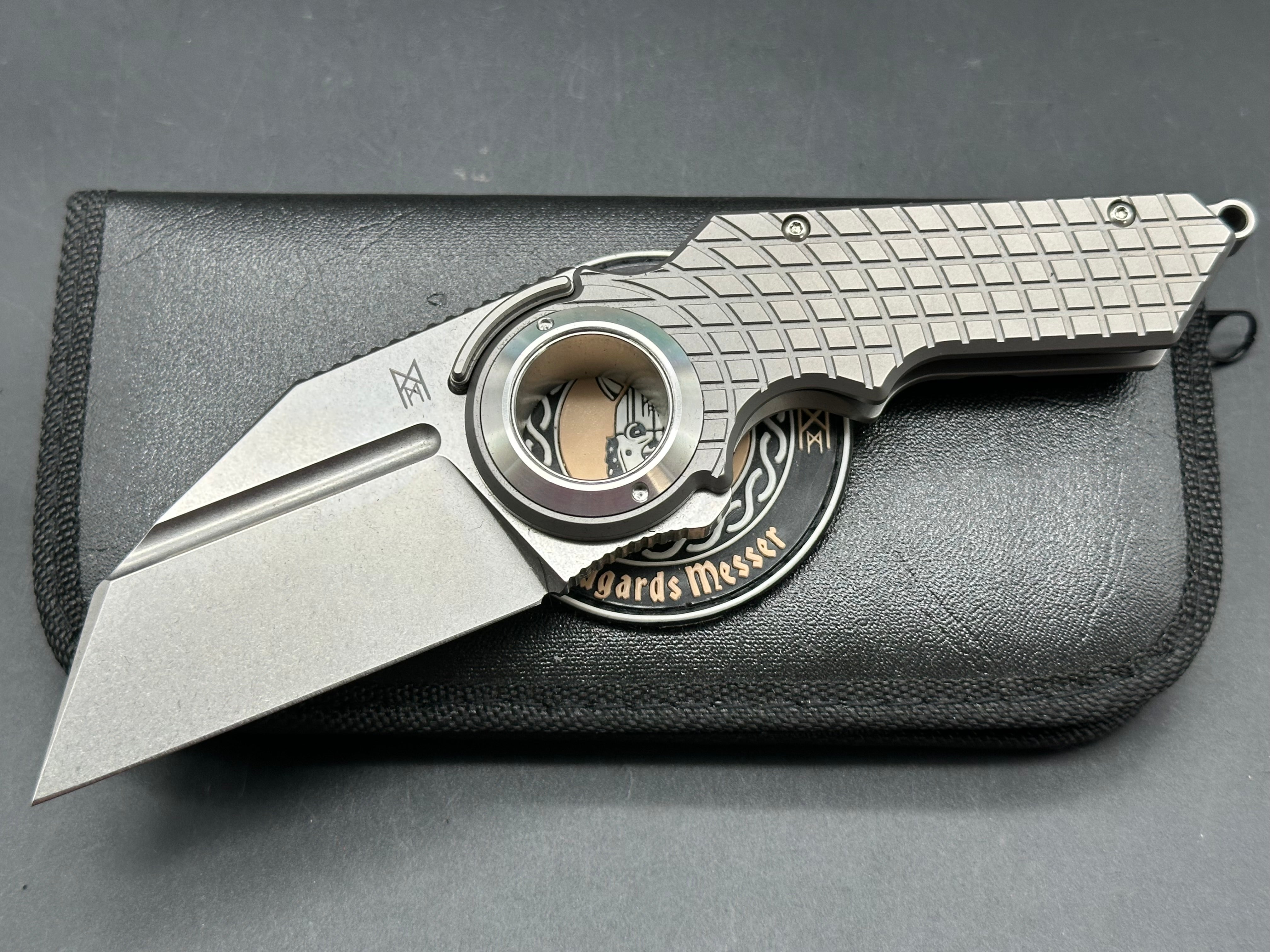 Midgards Messer - Sleipnir/Grey Textured Milled Frag Ti Frame/Wharncliffe/Satin CPM-D2