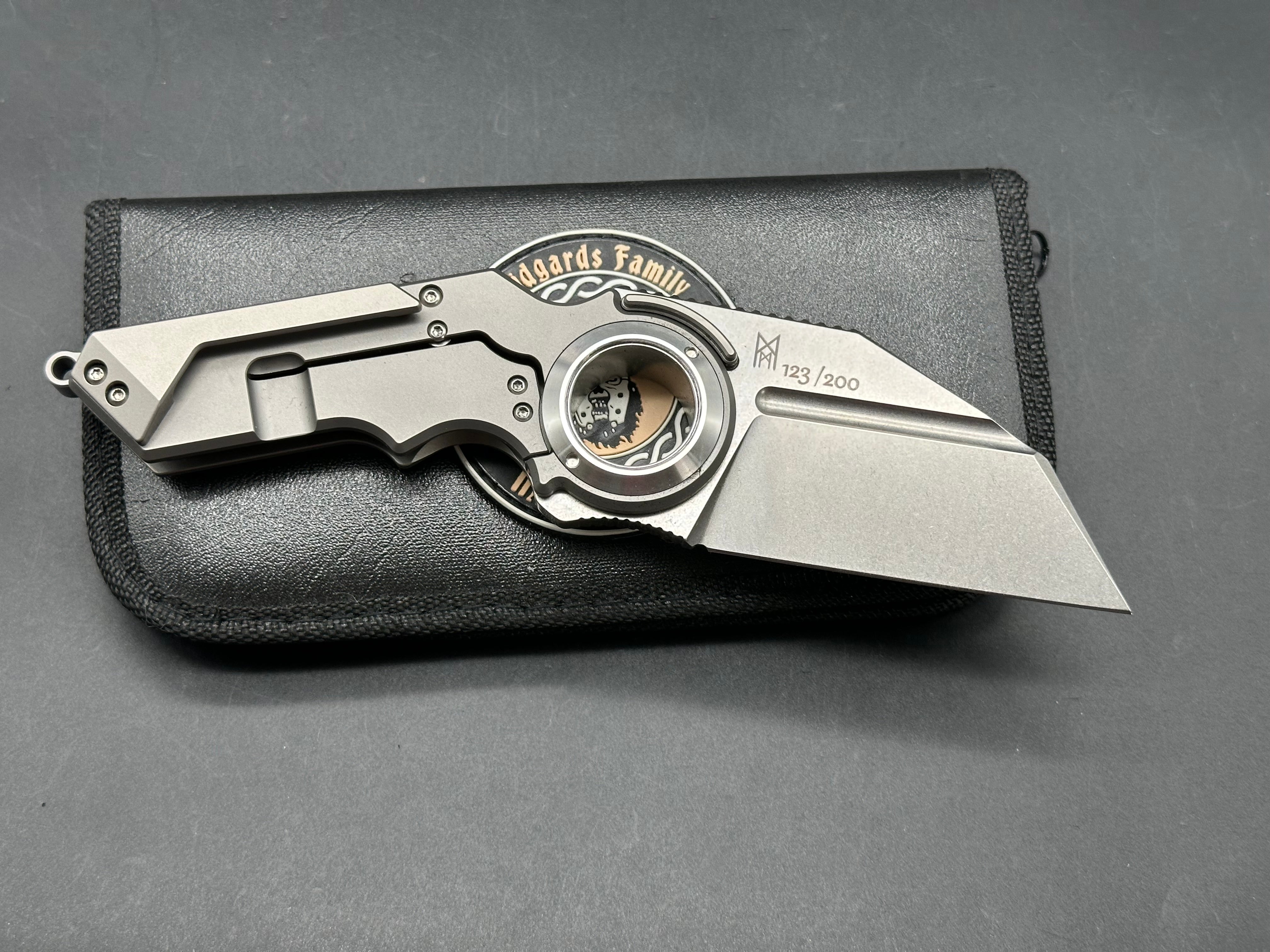 Midgards Messer - Sleipnir/Grey Textured Milled Frag Ti Frame/Wharncliffe/Satin CPM-D2