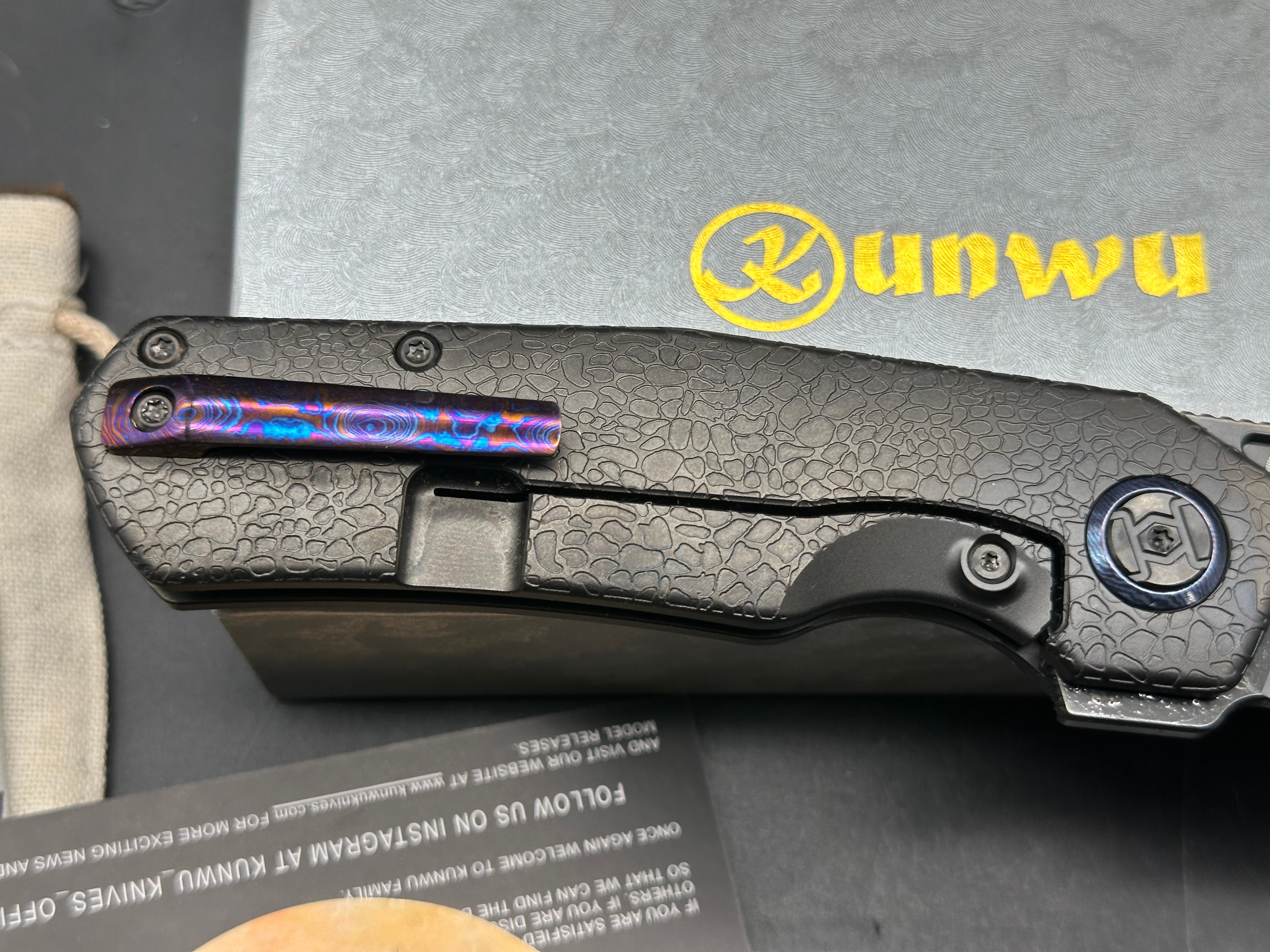 Kunwu S-Tao II with Timascus clip black honeydew w/DLC