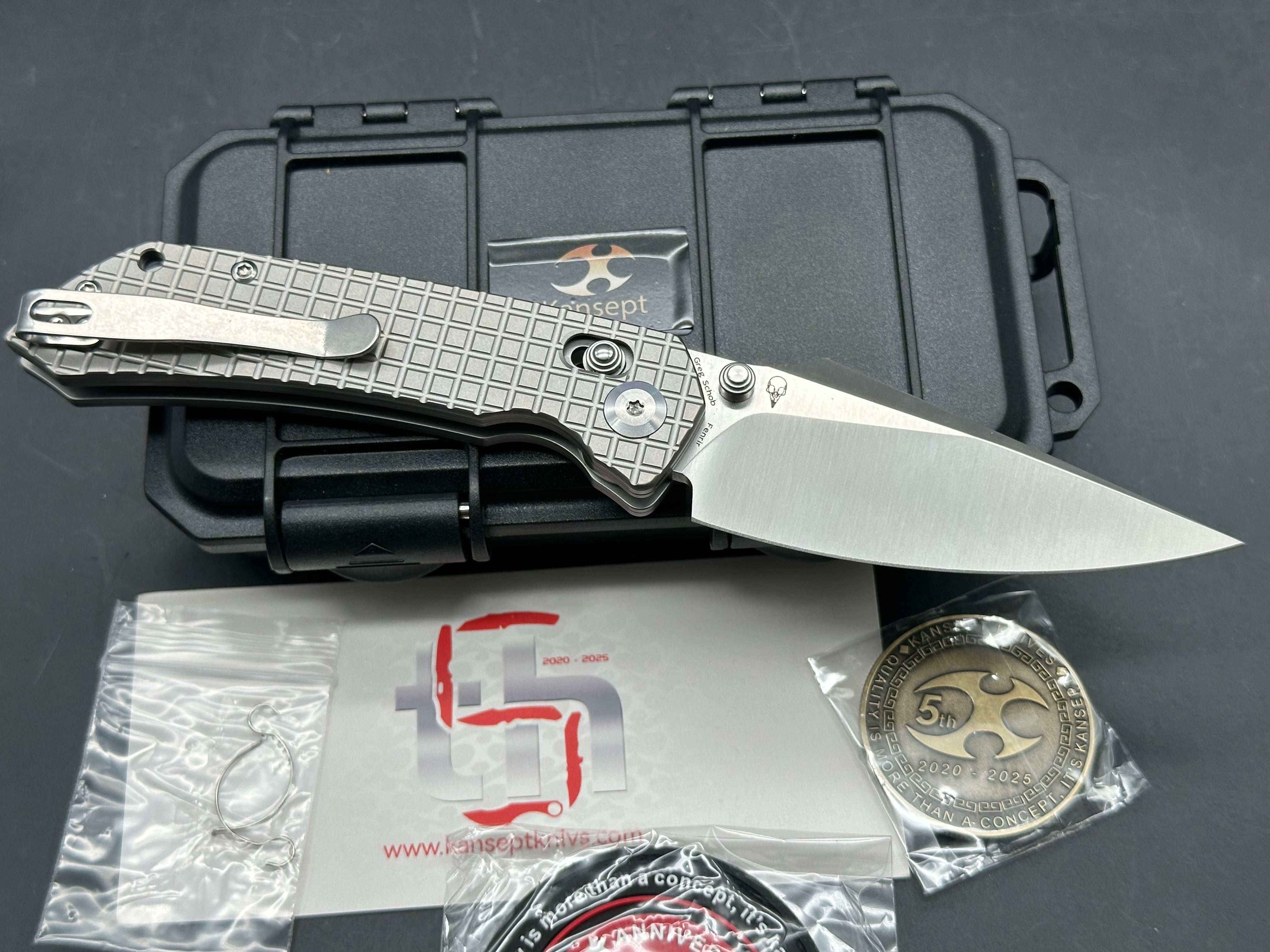 KANSEPT FENRIR CROSSBAR LOCK TITANIUM W/FRAG PATTERN HANDLE (3.48'' CPM S35VN BLADE)