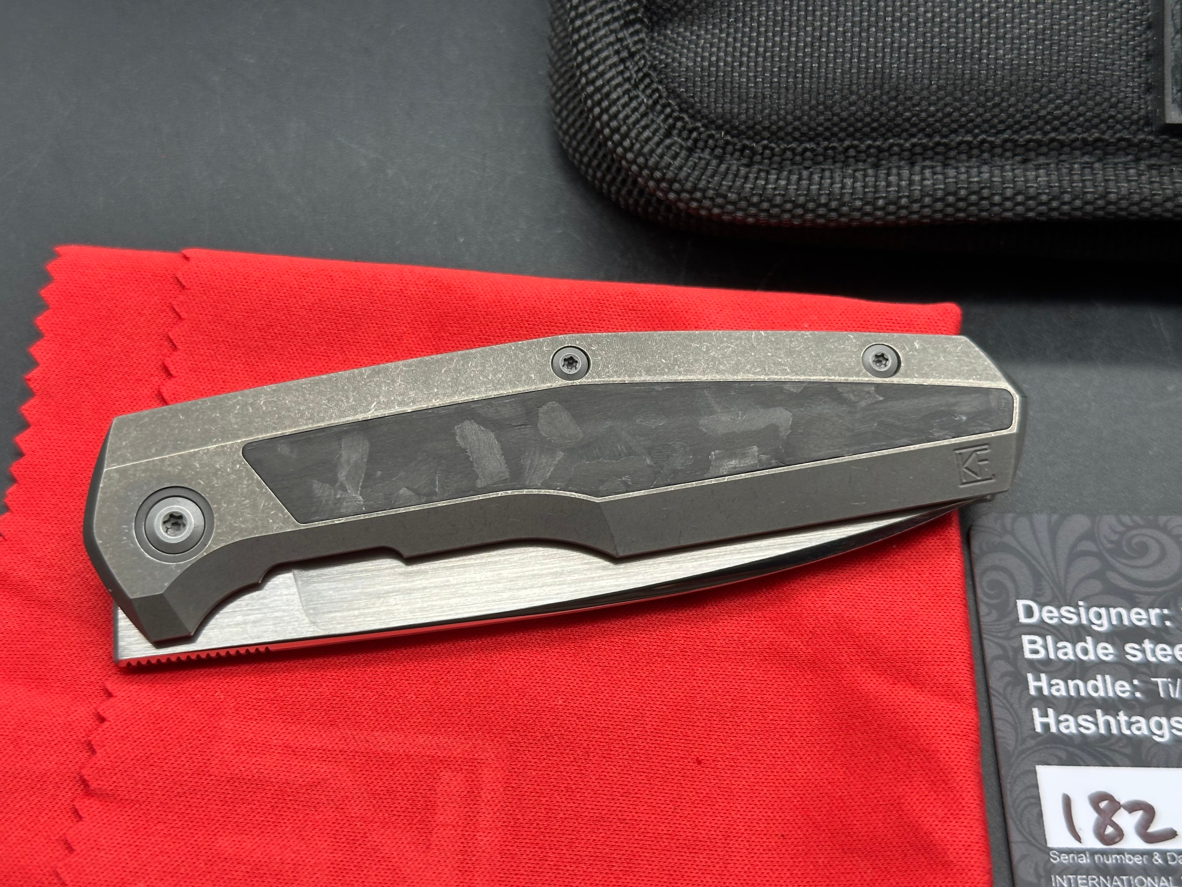 Custom Knife Factory FIF18 Tumbled Titanium Handles w/ Carbon Fiber Inlay & M398