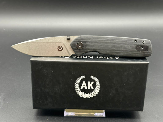 Asher Spiro G10, 3.2" S35VN Stonewash Blade with G10 Scales in Black