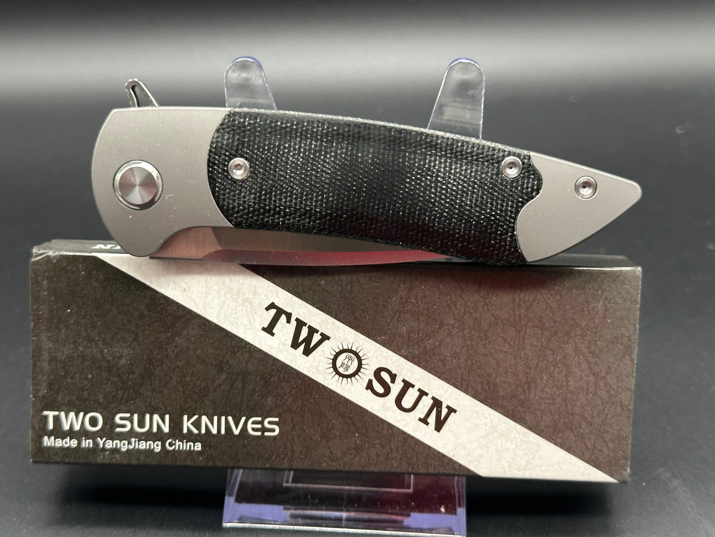 TWOSUN FOLDING KNIFE BLACK MICARTA HANDLE D2 PLAIN EDGE TS36