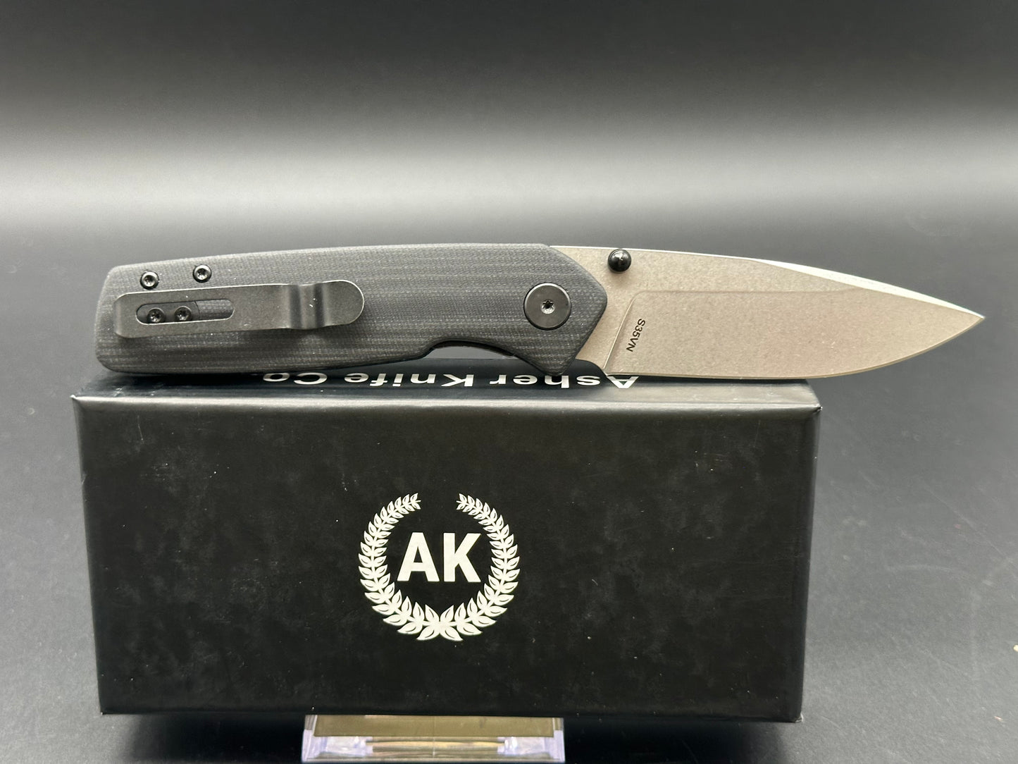 Asher Spiro G10, 3.2" S35VN Stonewash Blade with G10 Scales in Black