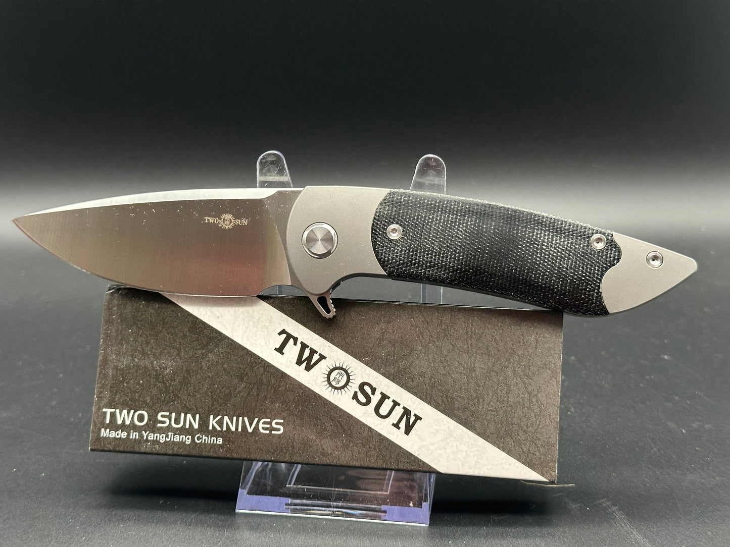 TWOSUN FOLDING KNIFE BLACK MICARTA HANDLE D2 PLAIN EDGE TS36