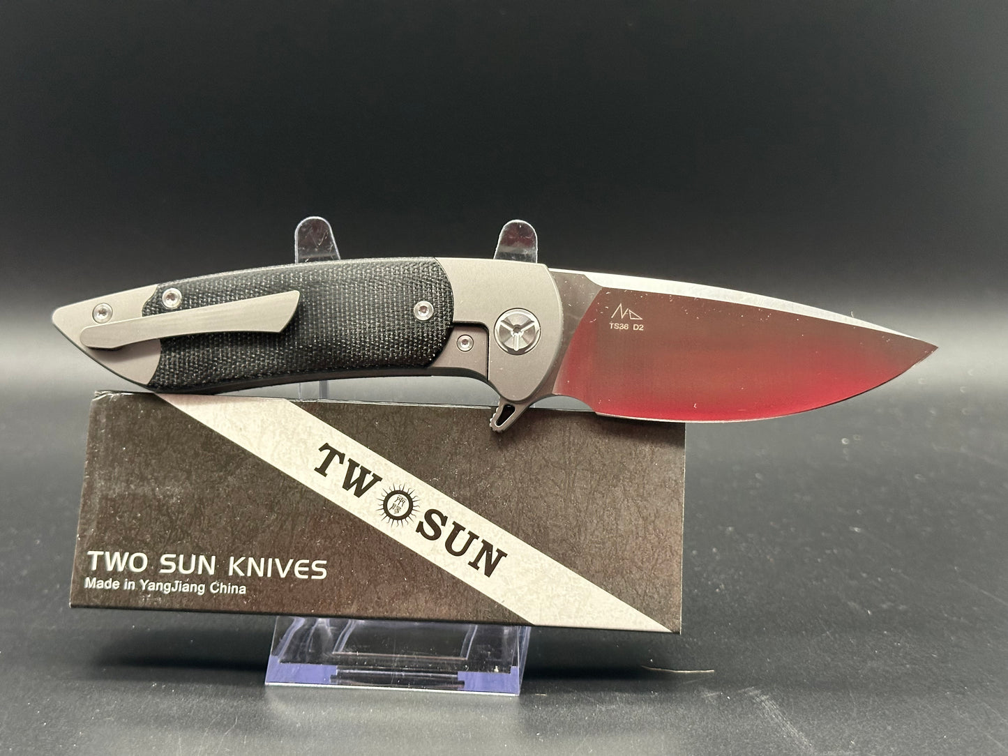 TWOSUN FOLDING KNIFE BLACK MICARTA HANDLE D2 PLAIN EDGE TS36