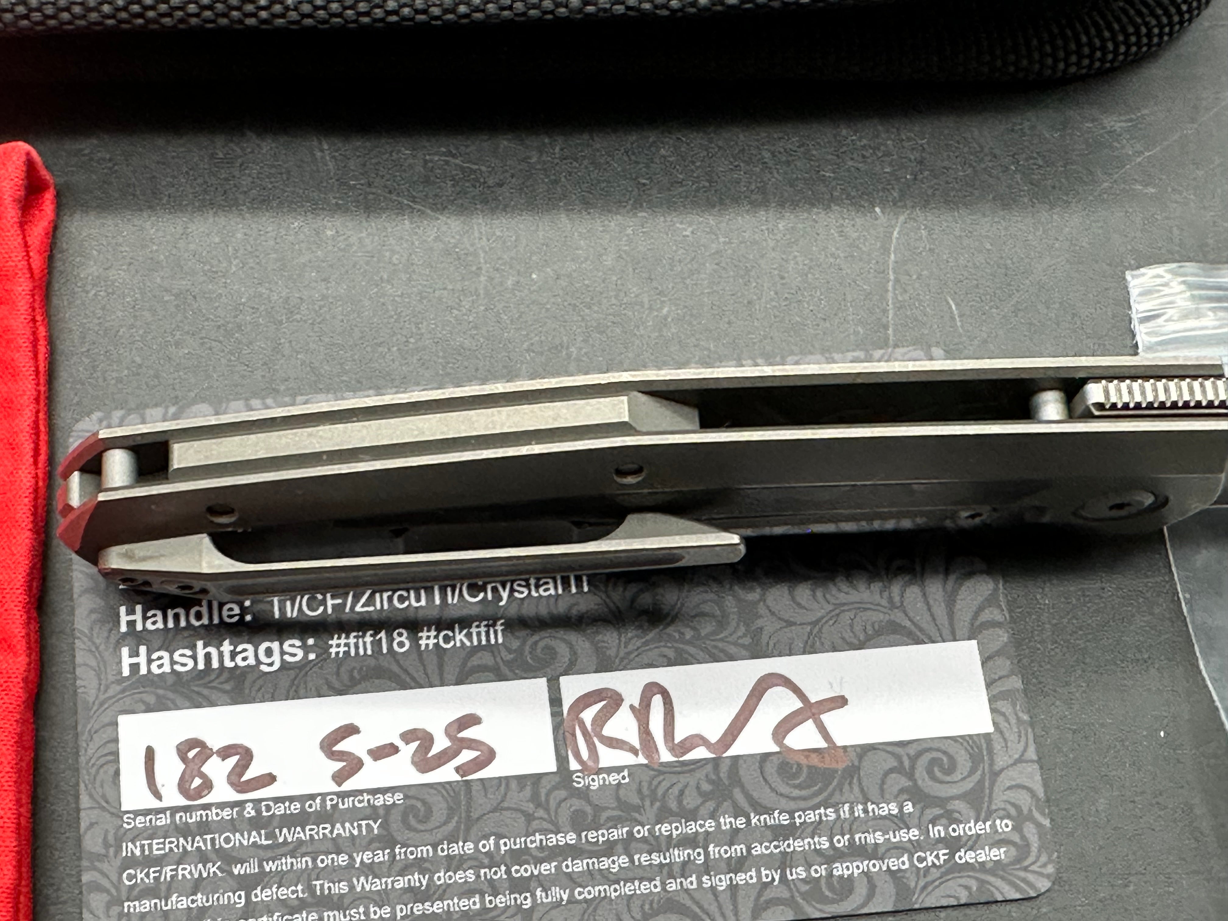Custom Knife Factory FIF18 Tumbled Titanium Handles w/ Carbon Fiber Inlay & M398