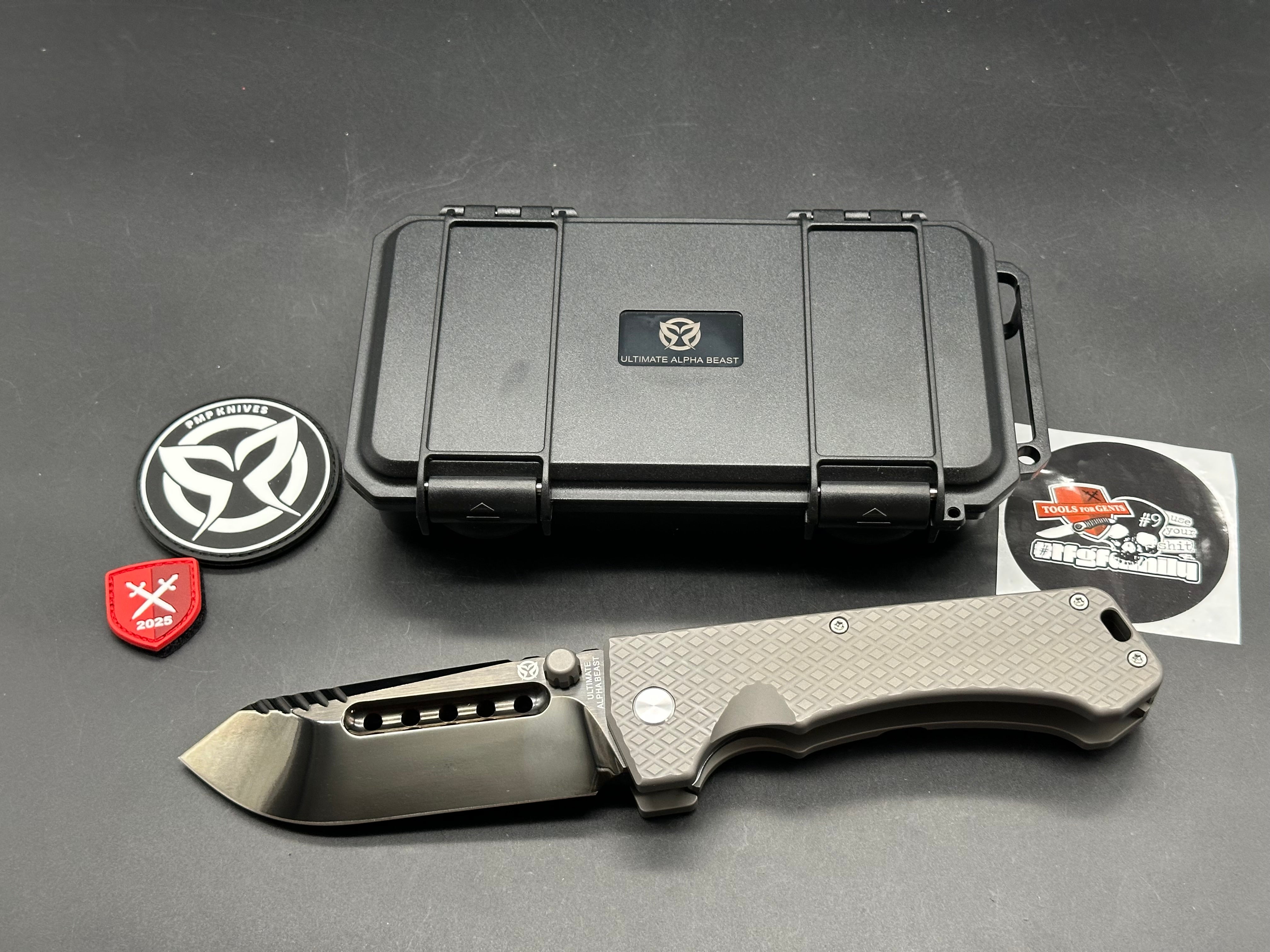 PMP Knives - Ultimate Alpha Beast/Grey Diamond Frag Milled Ti Handle/Clip Point/Semi-Mirror DLC CPM-D2