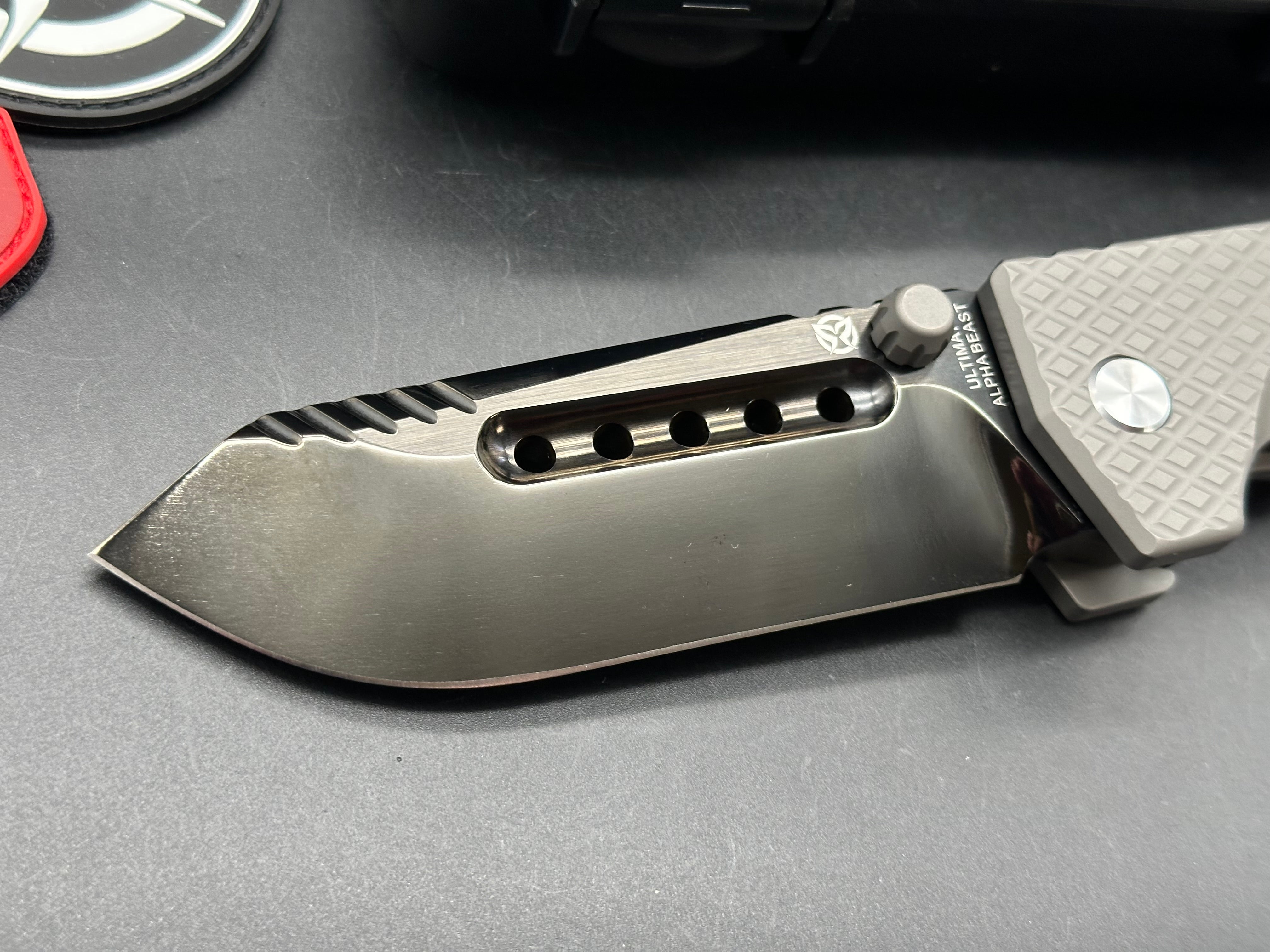 PMP Knives - Ultimate Alpha Beast/Grey Diamond Frag Milled Ti Handle/Clip Point/Semi-Mirror DLC CPM-D2
