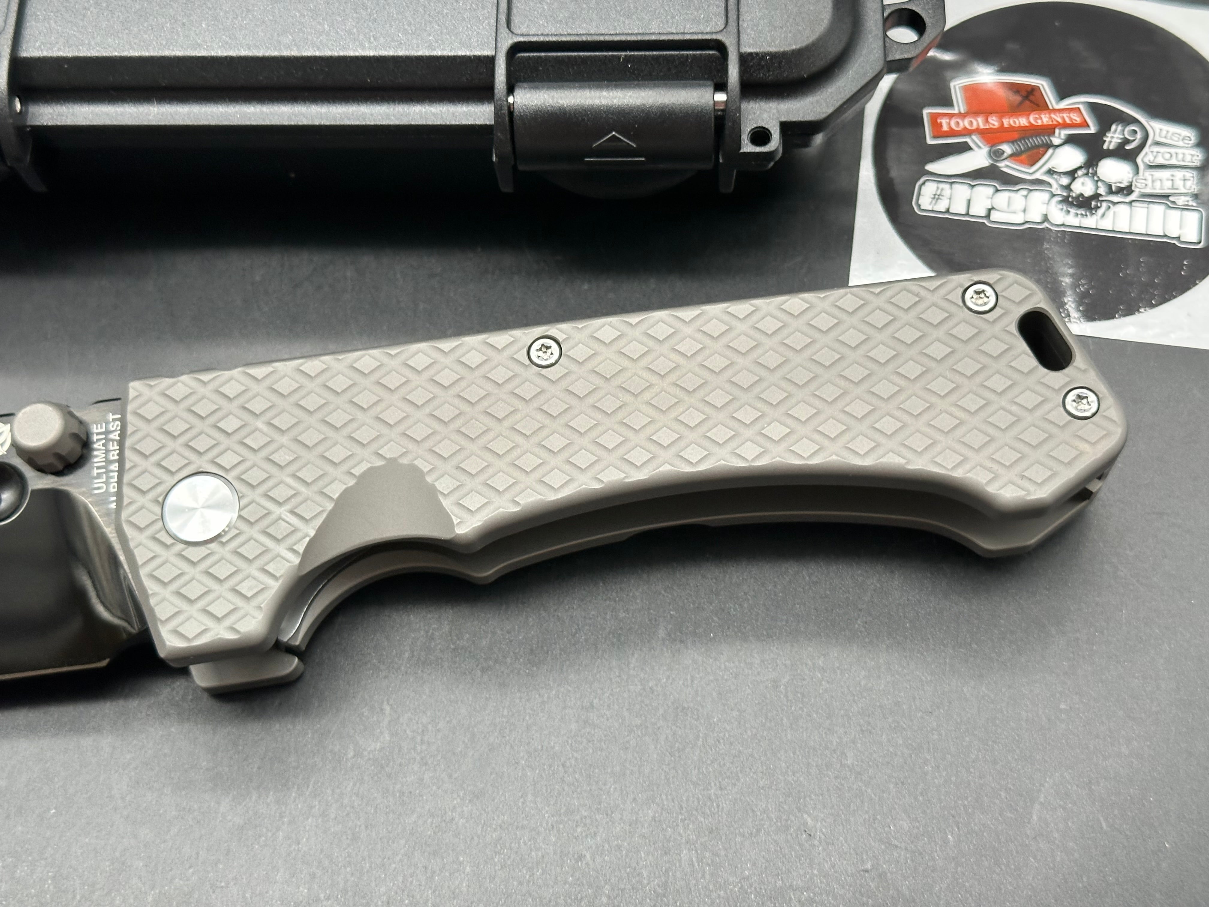 PMP Knives - Ultimate Alpha Beast/Grey Diamond Frag Milled Ti Handle/Clip Point/Semi-Mirror DLC CPM-D2