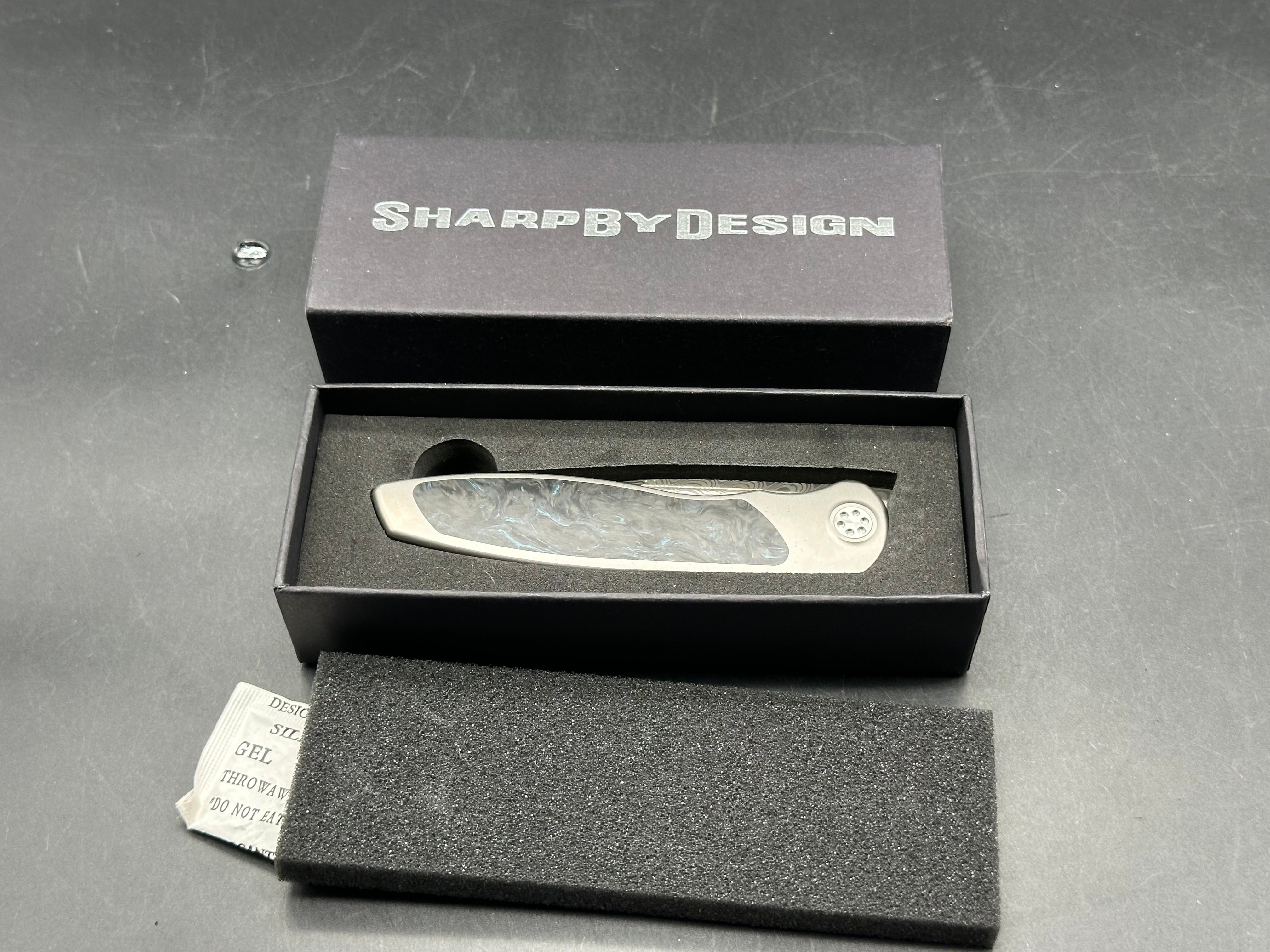Sharp By Design Mini Tempest Marble Blue Carbonplate Drop Point (3.5" Damasteel)