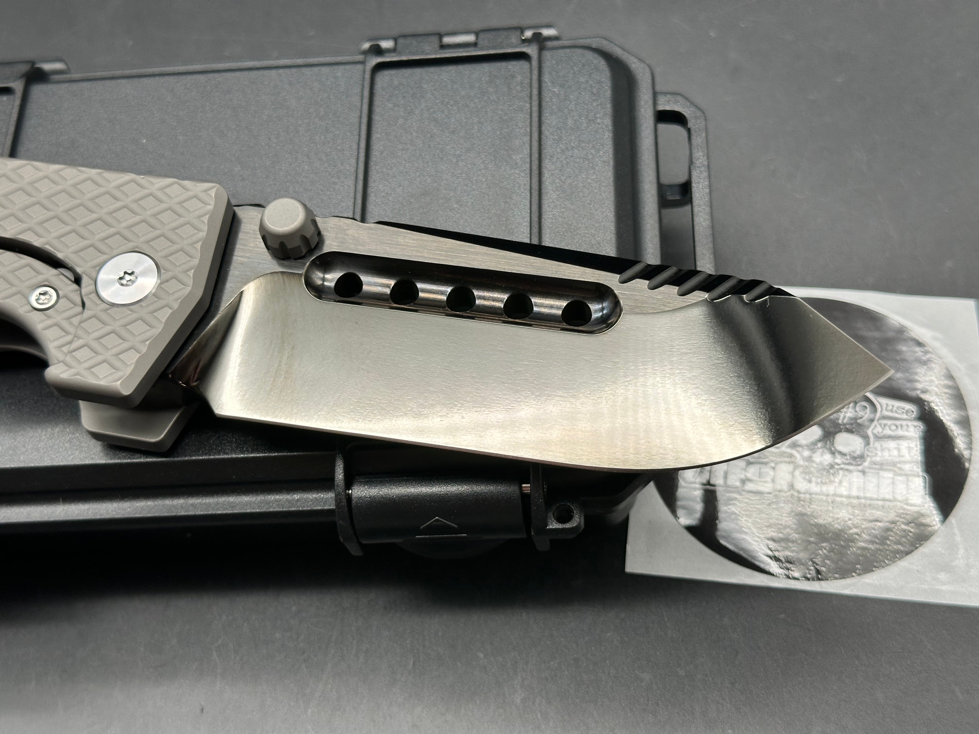 PMP Knives - Ultimate Alpha Beast/Grey Diamond Frag Milled Ti Handle/Clip Point/Semi-Mirror DLC CPM-D2