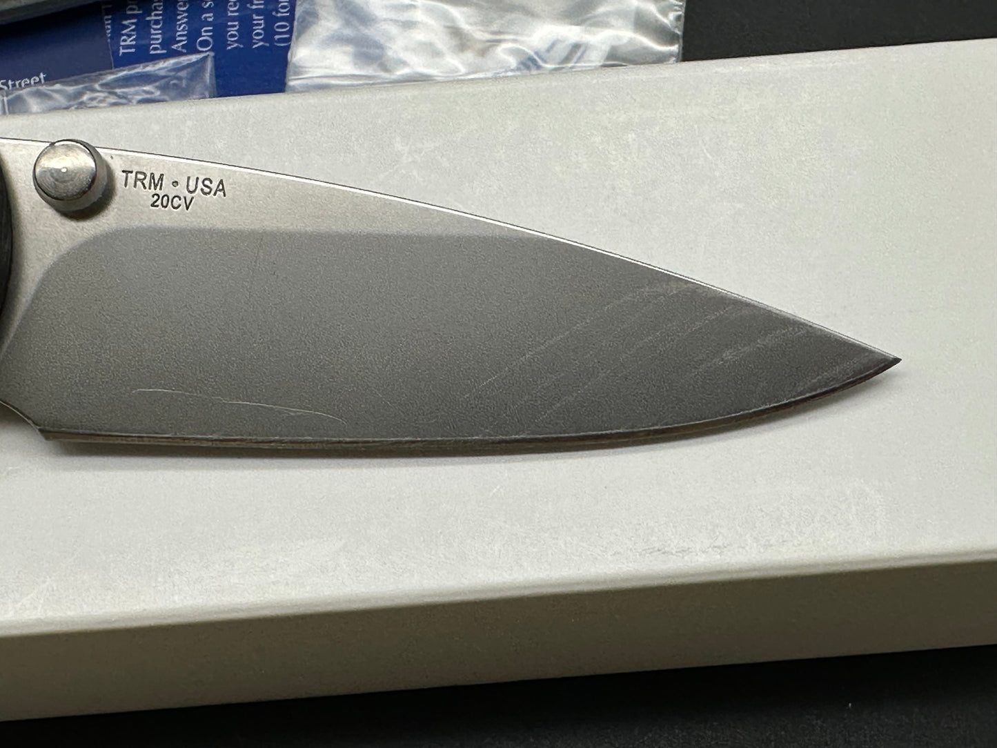 TRM Atom 3.5" 20CV blade Carbon Fiber Scales, plus extra Flat Gray G10 Scales