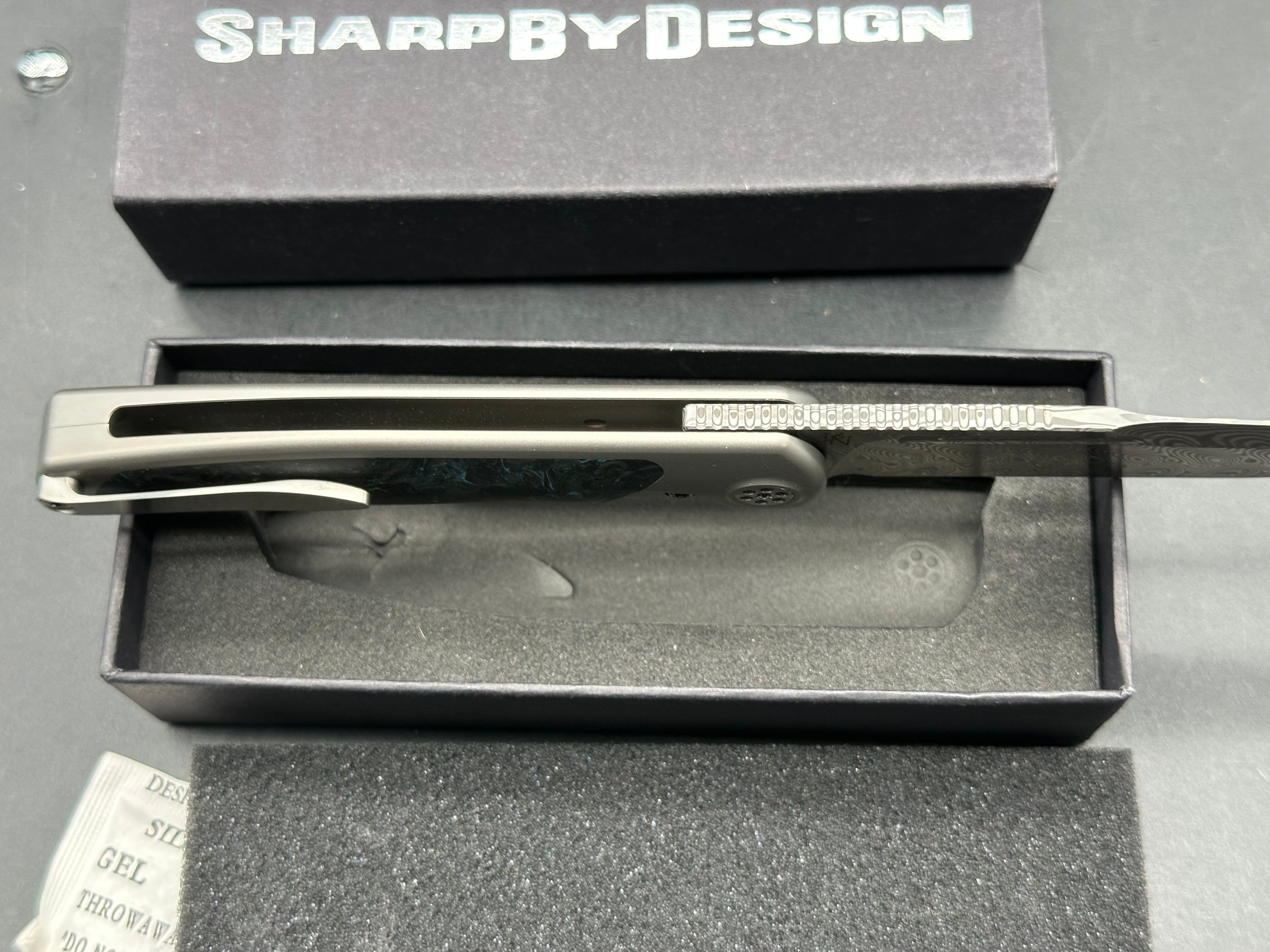 Sharp By Design Mini Tempest Marble Blue Carbonplate Drop Point (3.5" Damasteel)