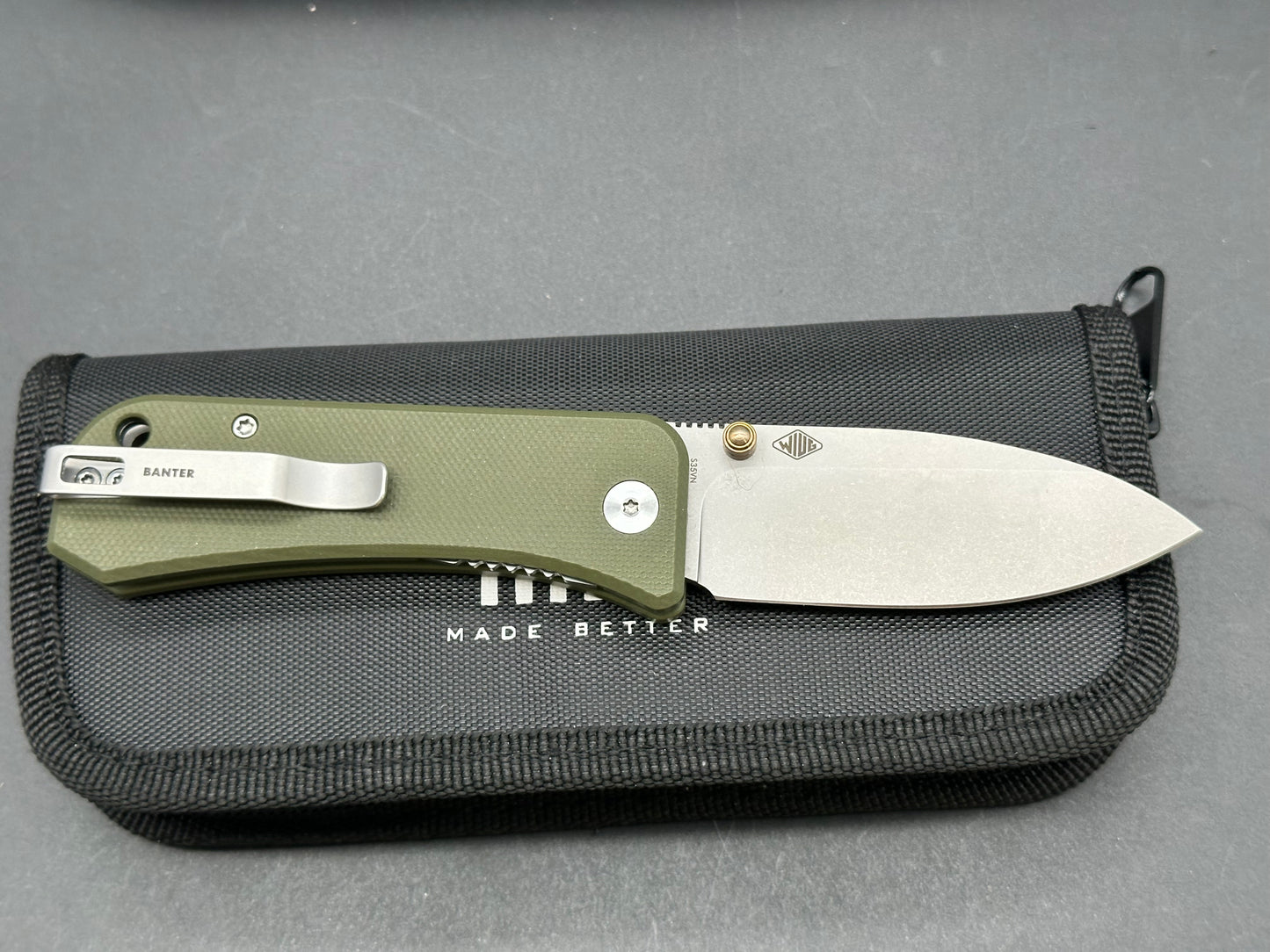 WE Banter, 2.99" S35VN Stonewash Blade with G10 Scales in Green