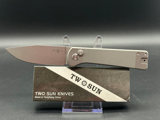 TWOSUN BUTTON LOCK TITANIUM HANDLE PLAIN EDGE D2 TS358