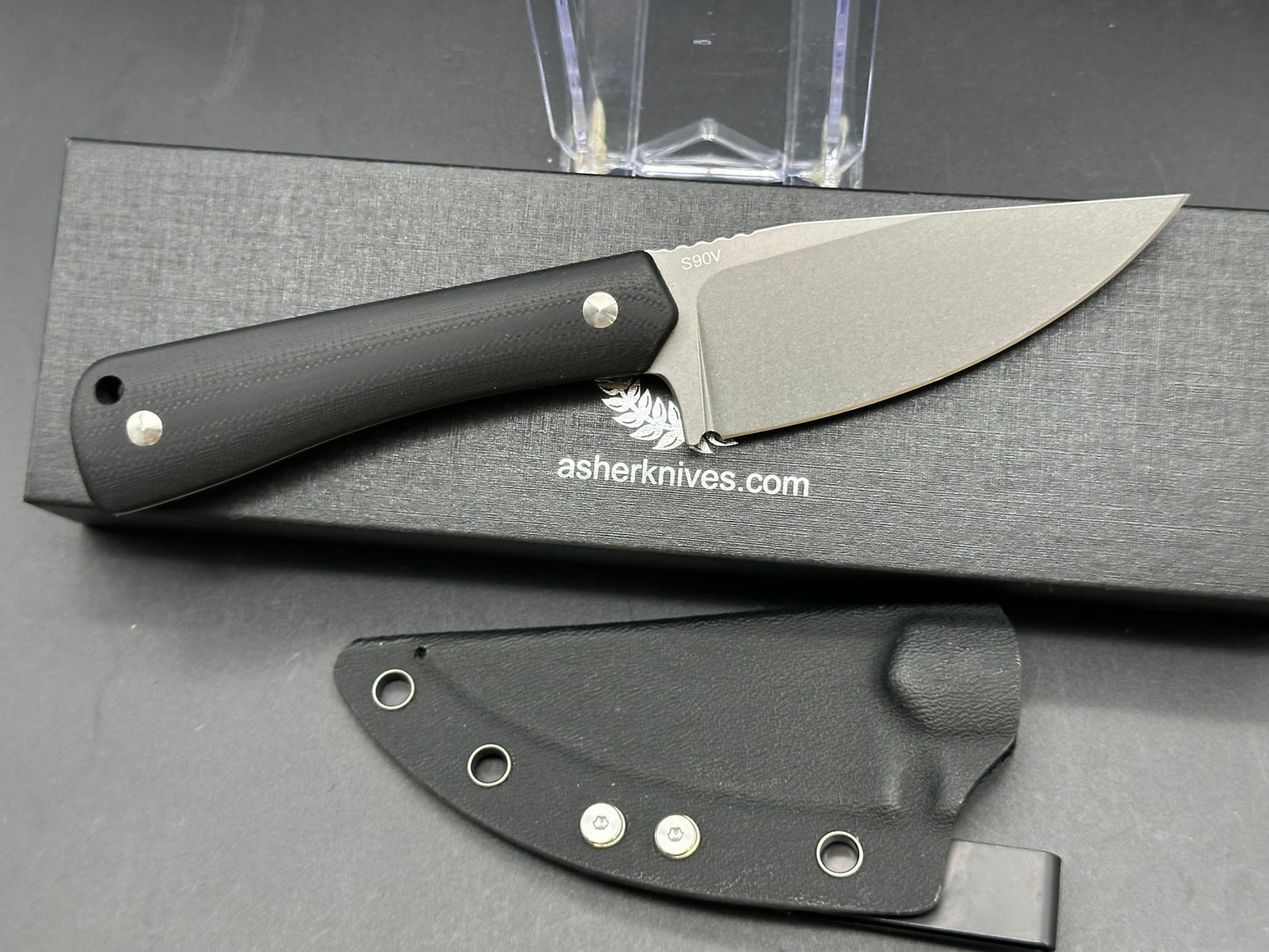 Asher Fixie, 3.2" S90V Stonewash Blade with G10 Handle in Black