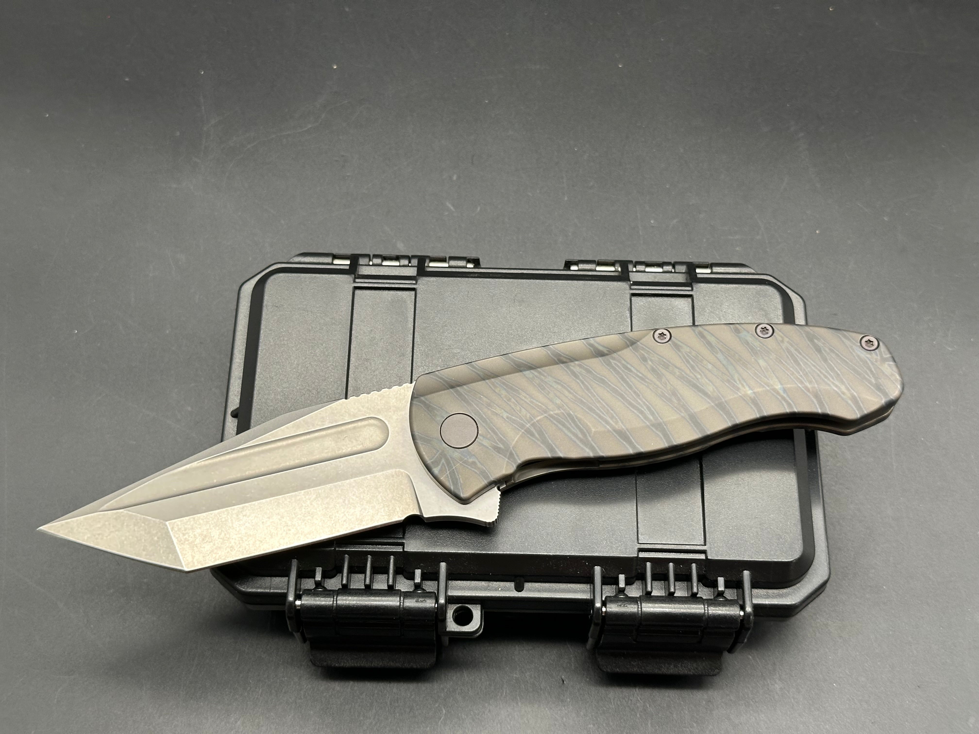 PMP Knives - Berserker 2.0/Flamed Ti Handle + Custom Matte Purple Anodized Hardware/Tanto/Stonewash M390
