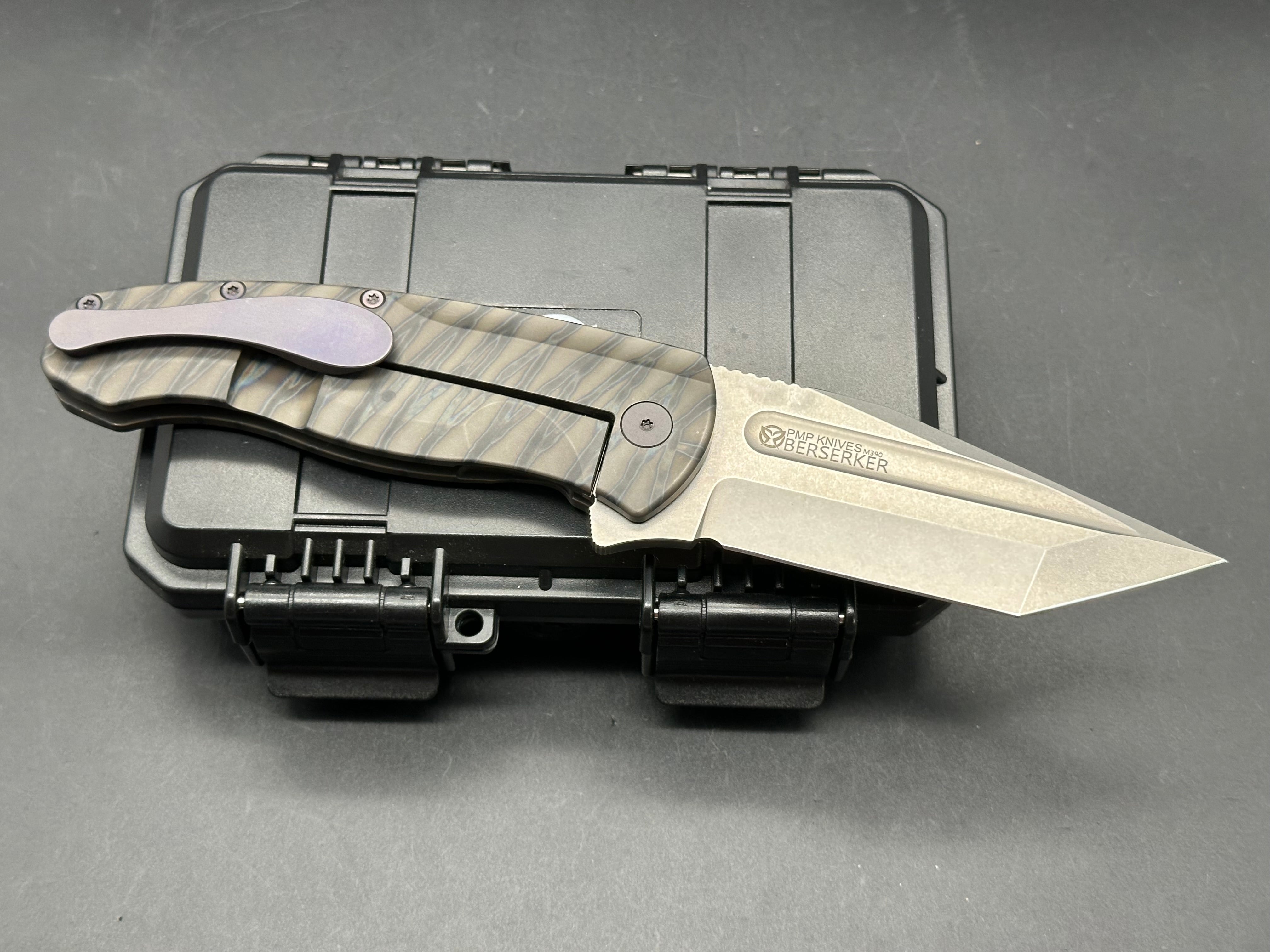 PMP Knives - Berserker 2.0/Flamed Ti Handle + Custom Matte Purple Anodized Hardware/Tanto/Stonewash M390