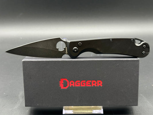 Daggerr Knives Zhalo Automatic Knife Black Aluminum (3.5" Black D2)