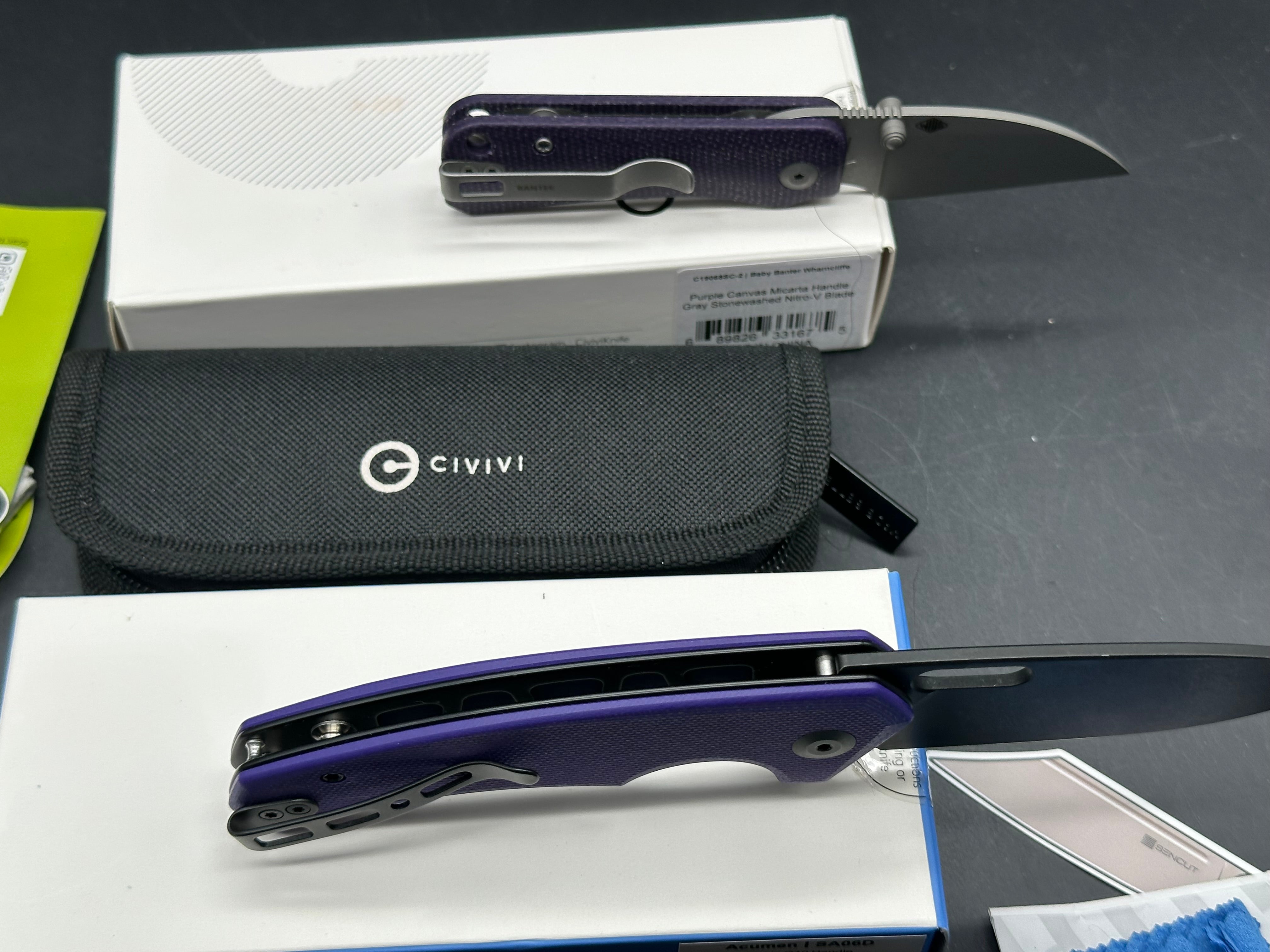 Purple bundle Sencut Acumen & Civivi Baby Banter wharncliffe