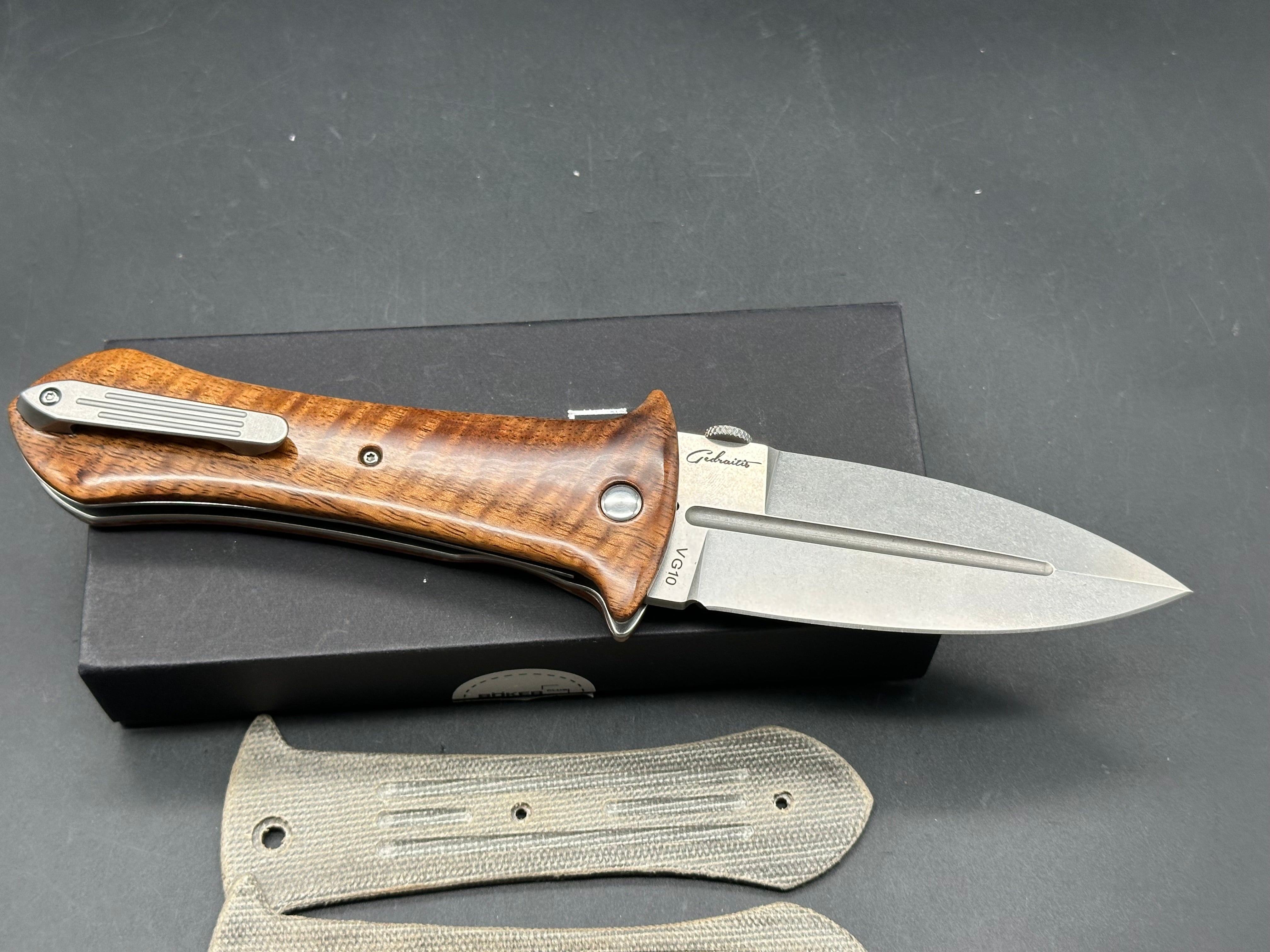 Boker Pocket Smatchet Dagger Folding Knife Koa Wood Scales (4" SW)