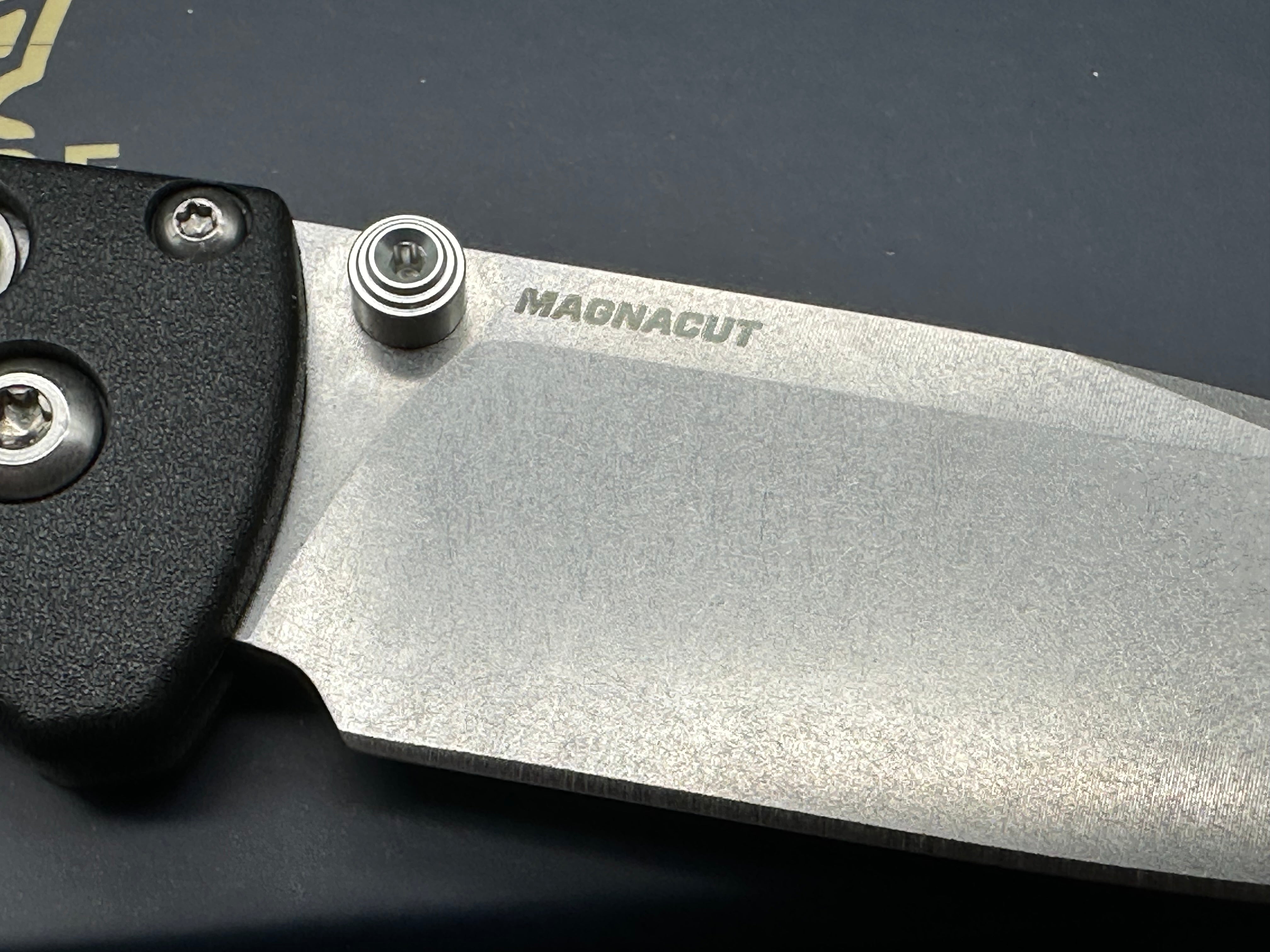 Benchmade Bugout-Custom, 3.24" MagnaCut Stonewash Blade with Custom Black Grivory Scales