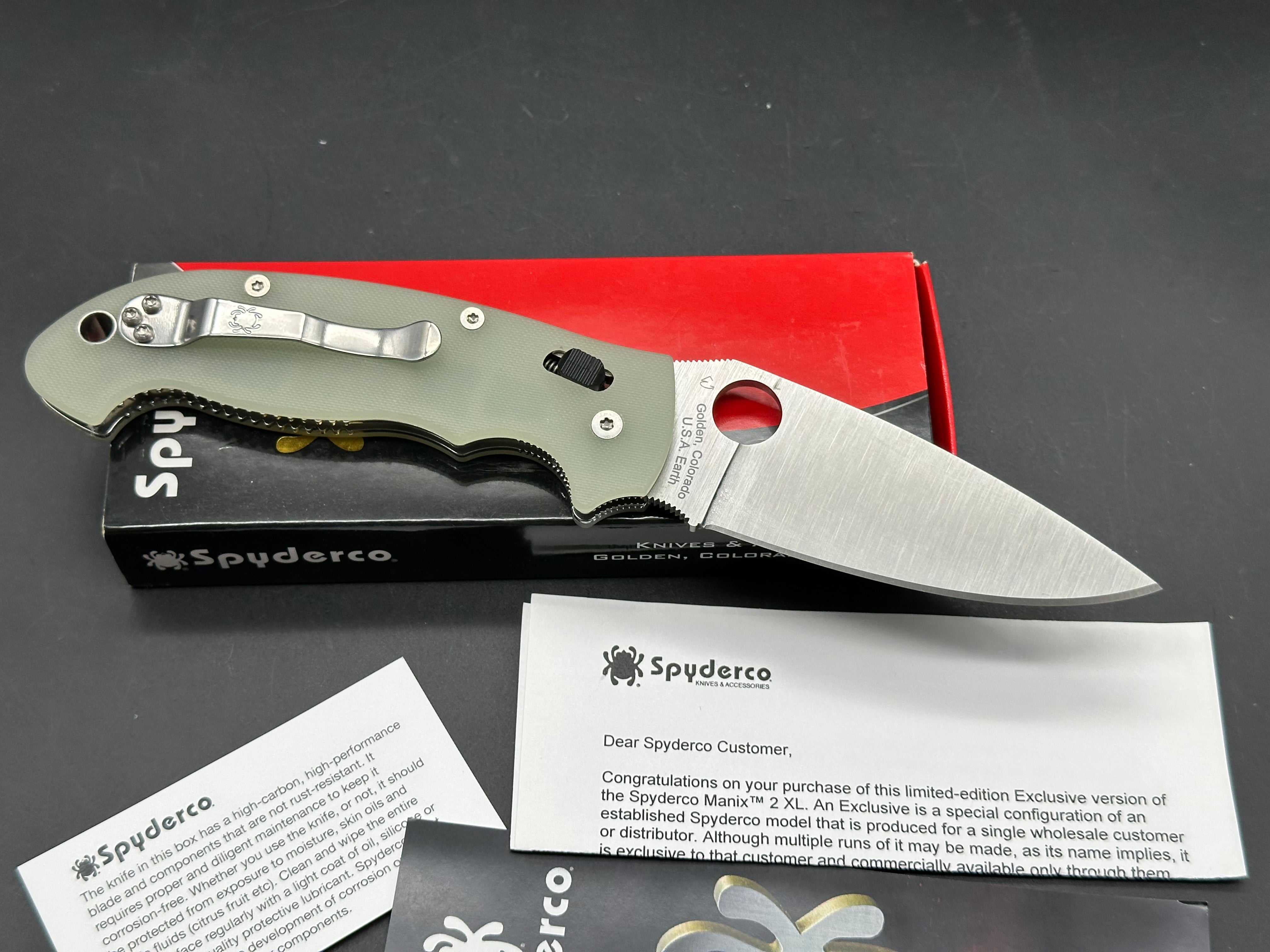 Spyderco Manix 2 XL M4 Natural G-10 Knife (3.88" Satin)