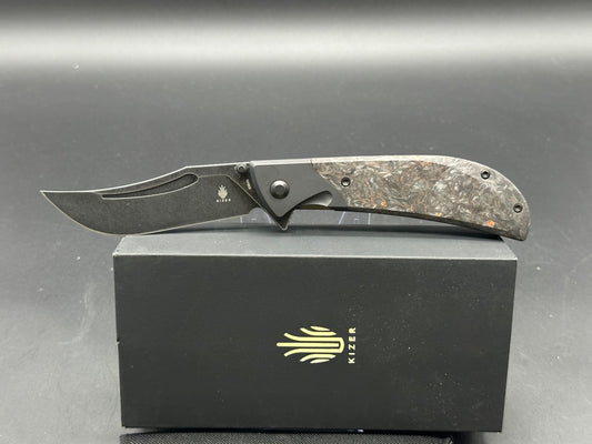 Kizer Phoenix Liner Lock Knife Black /Gray/Orange Fat Carbon (3.5" Blk)