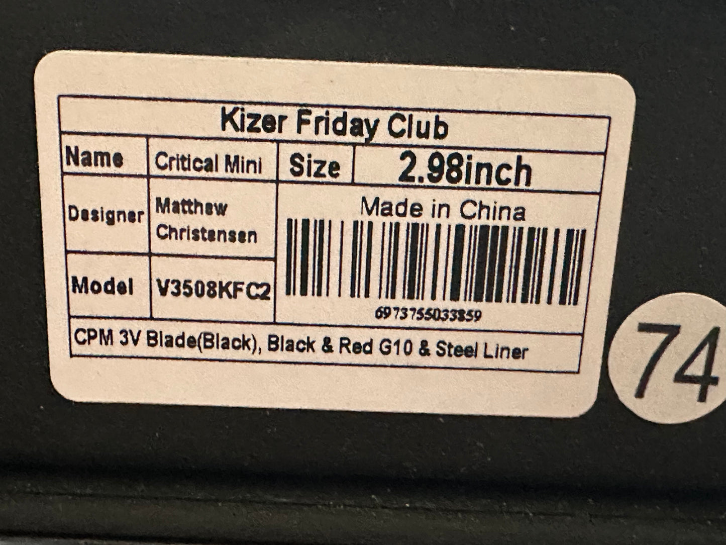 Kizer Friday Club Tiger Mini Critical 3V Blade Black and Red G10