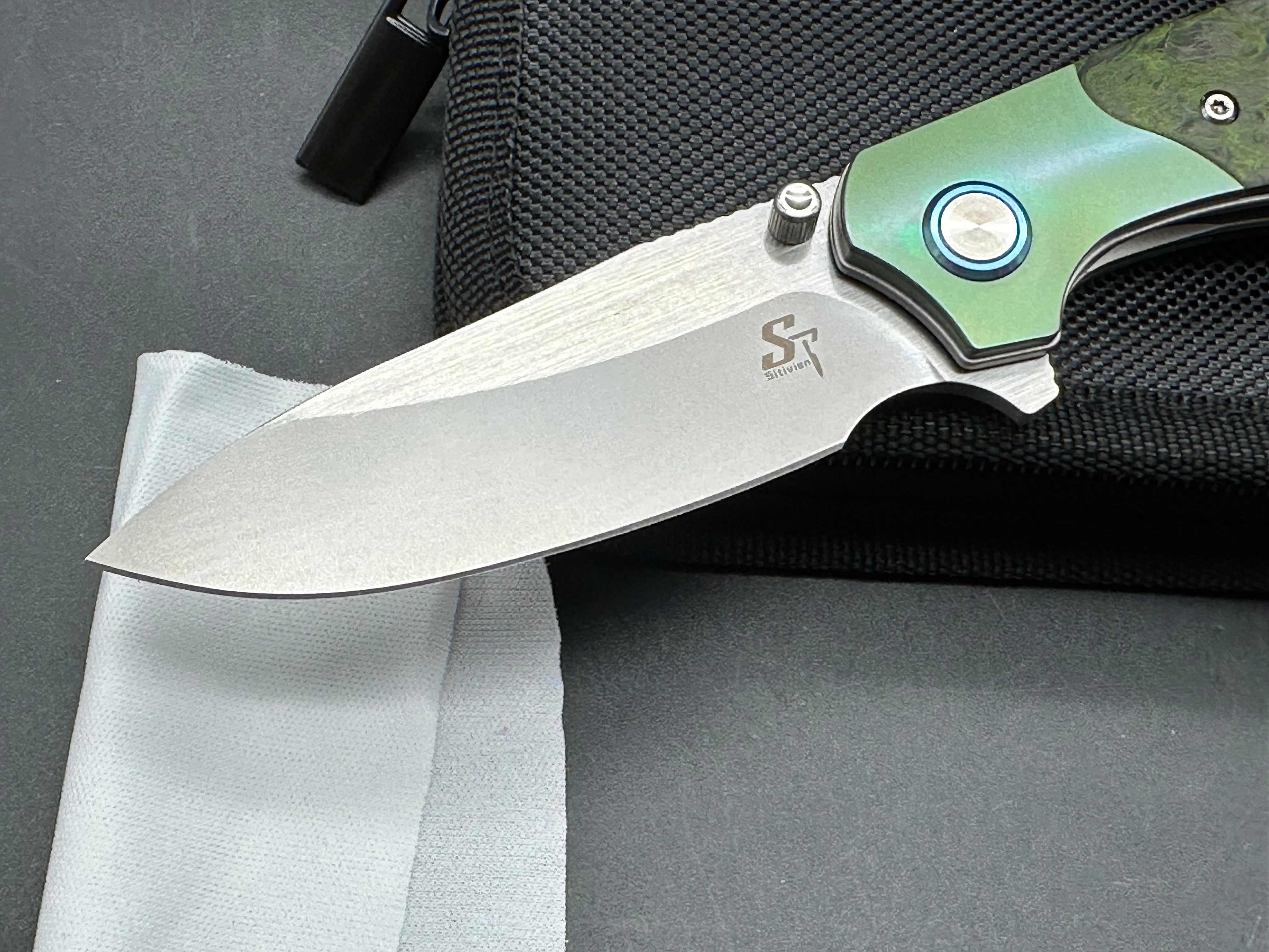 Sitivien ST272 Folding Knife, S90V Blade Titanium Green Carbon Fiber Handle