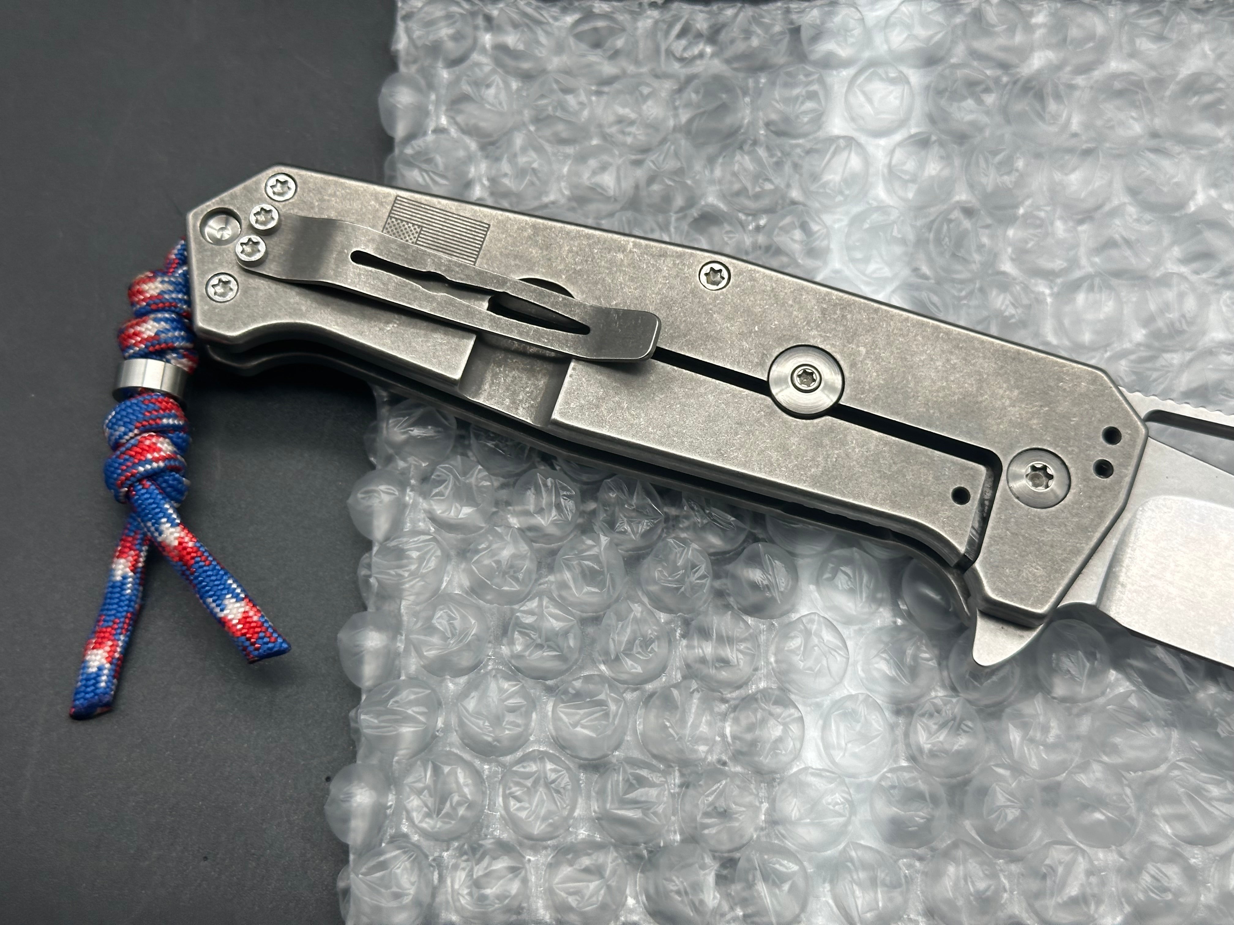 Burke Knives Hitman TAD Edition Flipper, Stonewashed PSF27 Blade Titanium Handle