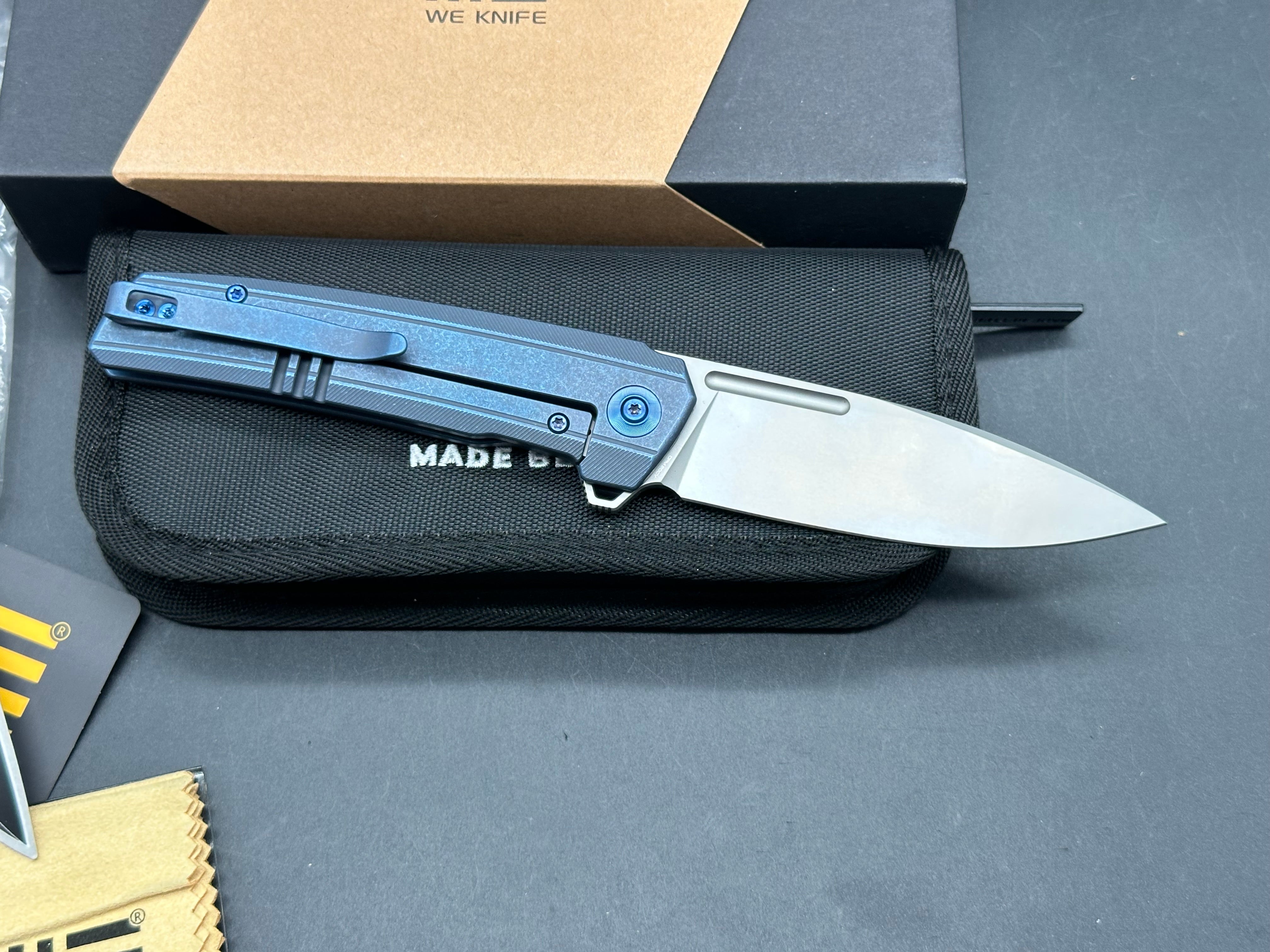 WE SPEEDSTER FOLDING KNIFE BLUE TITANIUM HANDLE 3.47" CPM 20CV BLADE