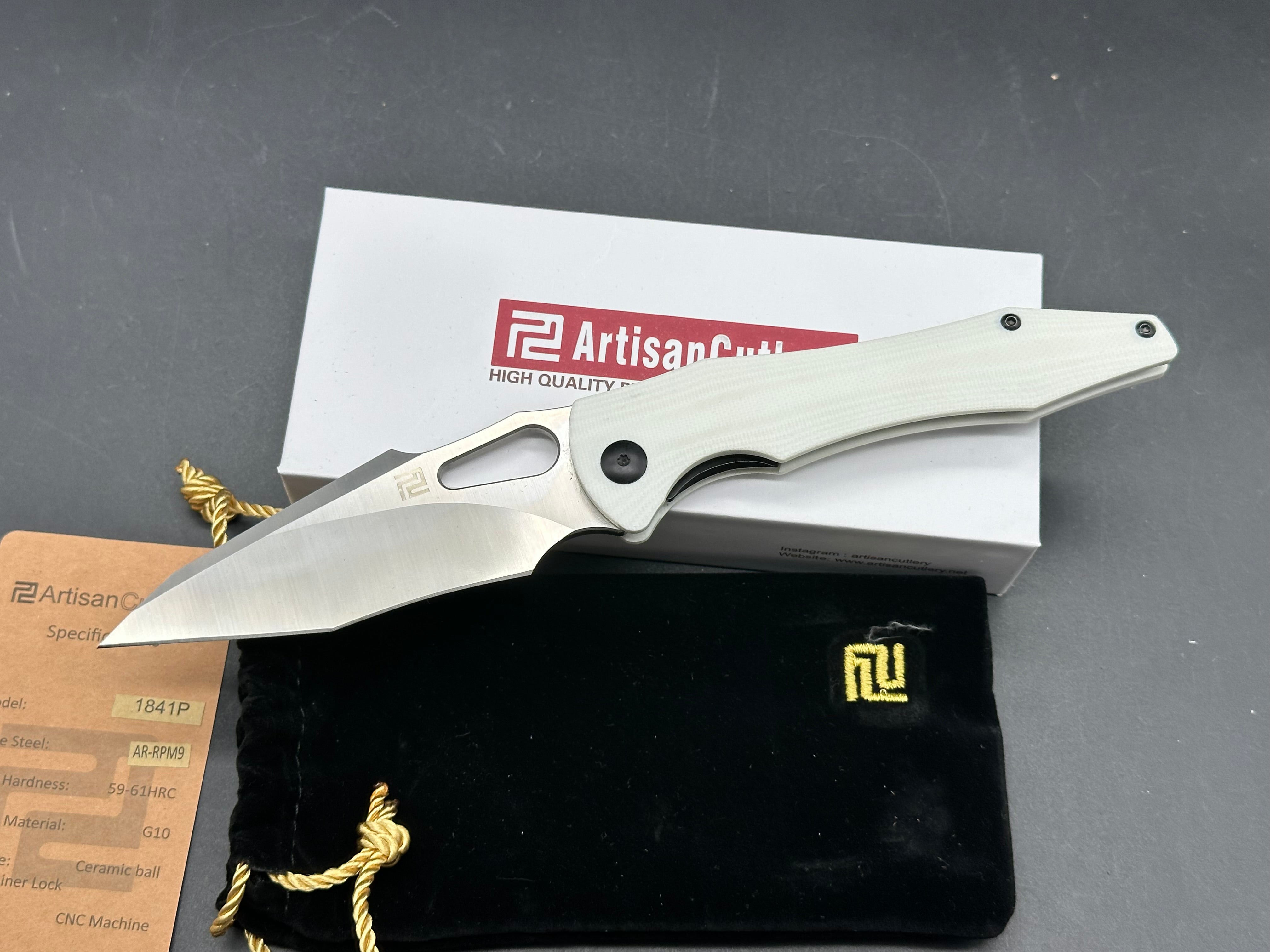 ARTISAN CUTLERY GREAT WHITE (WMK EXCLUSIVE) FOLDING KNIFE WHITE G10 SATIN BLADE